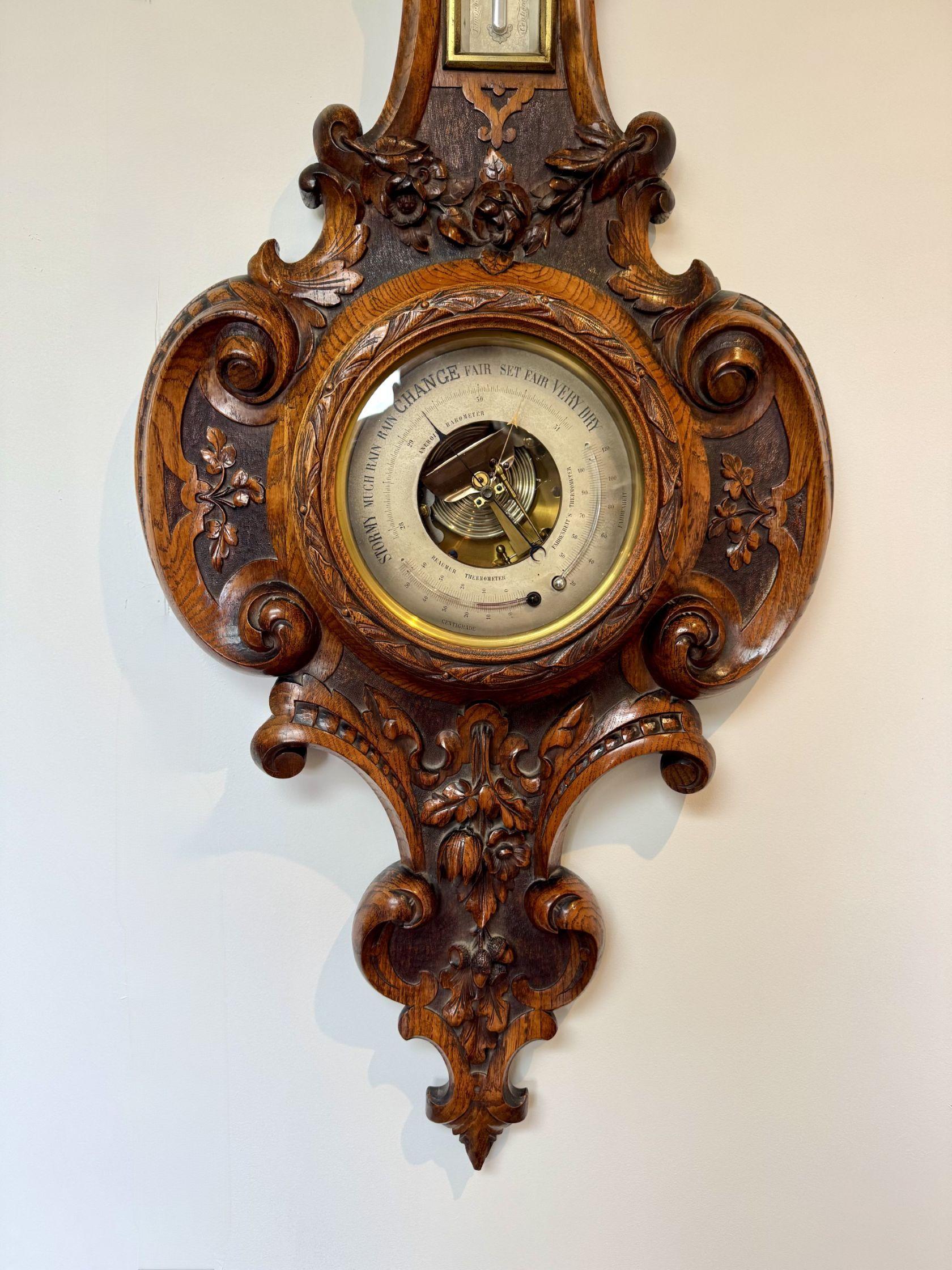 Hervorragende Qualität antiken viktorianischen geschnitzt Eiche Barometer im Zustand „Gut“ im Angebot in Ipswich, GB