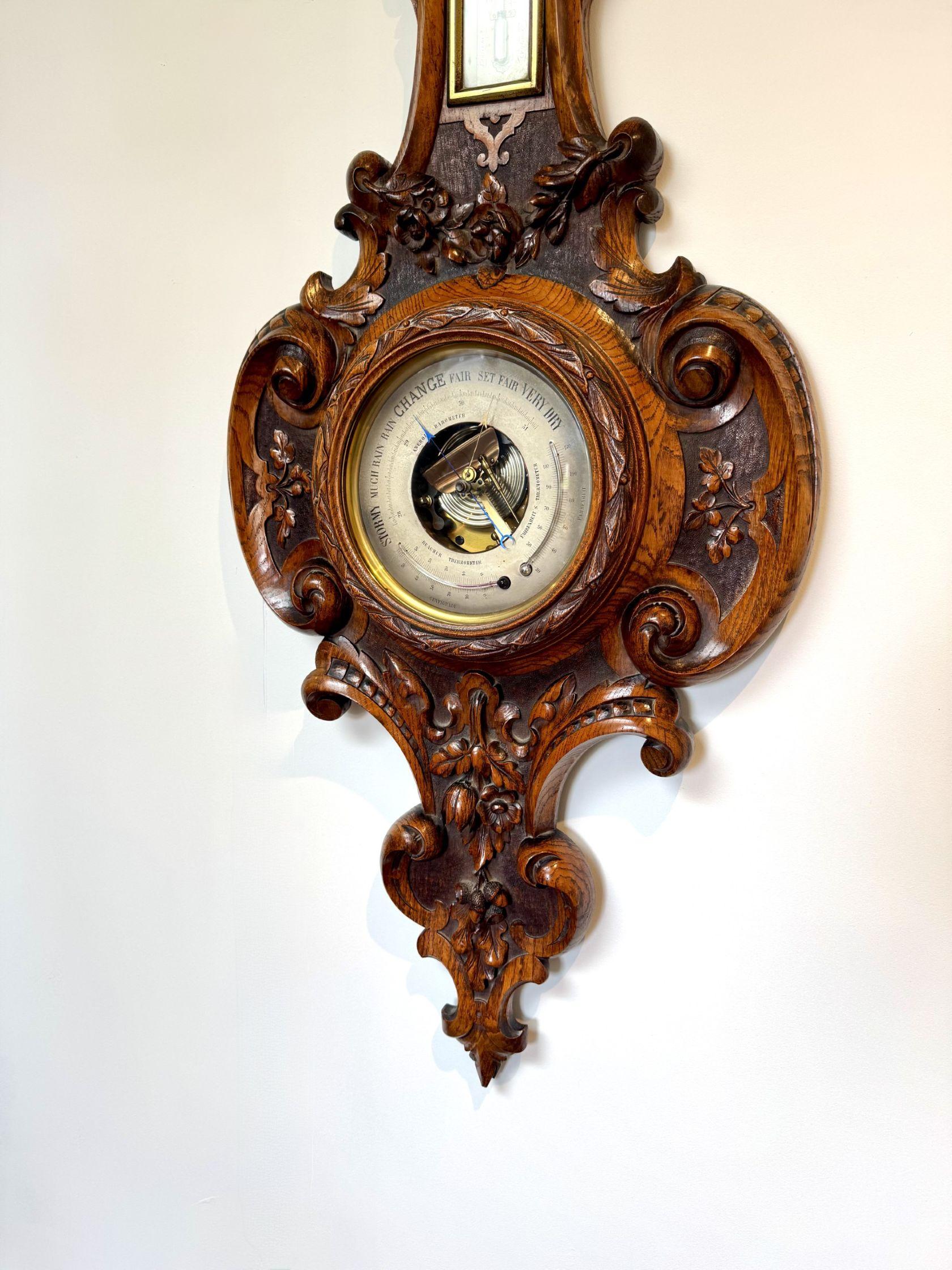 Hervorragende Qualität antiken viktorianischen geschnitzt Eiche Barometer im Angebot 1