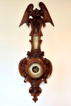 Outstanding quality antique Victorian carved oak barometer