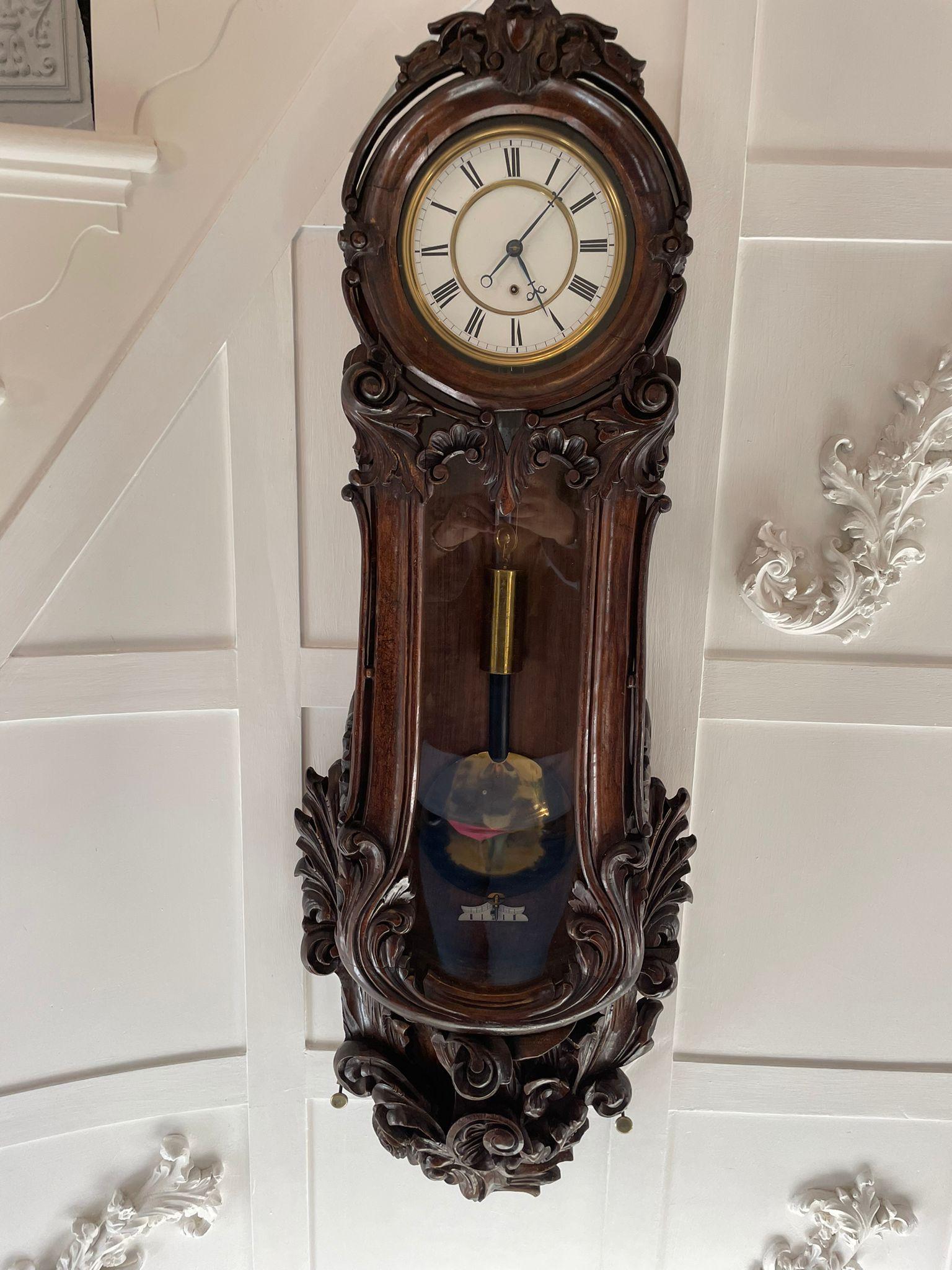 Outstanding Quality Antique Victorian Carved Oak Vienna Wall Clock For Sale 5