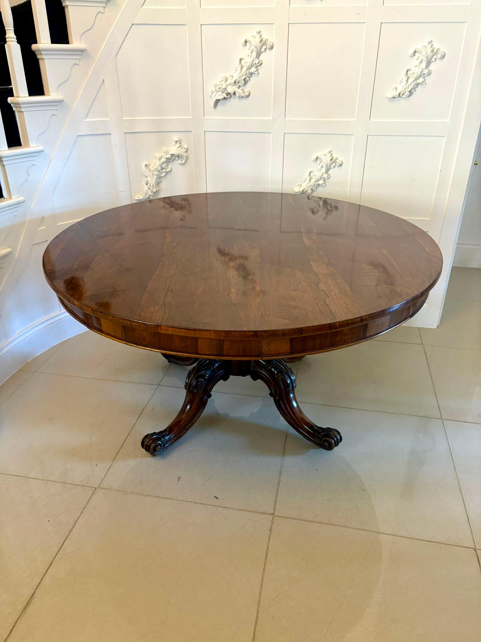 Outstanding Quality Antique Victorian Carved Rosewood Circular Dining Table For Sale 5