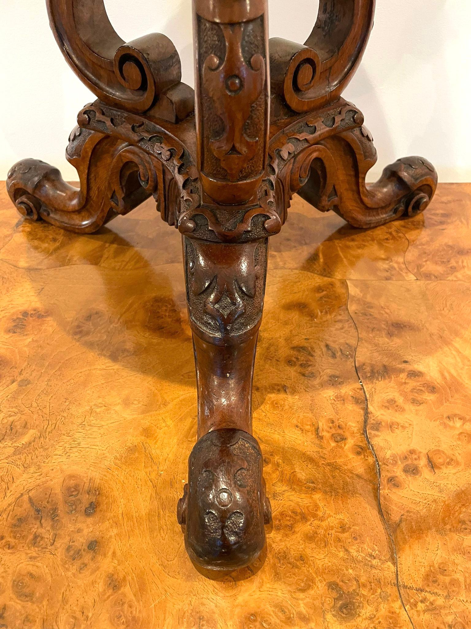 Outstanding Quality Antique Victorian Carved Walnut Stool For Sale 9