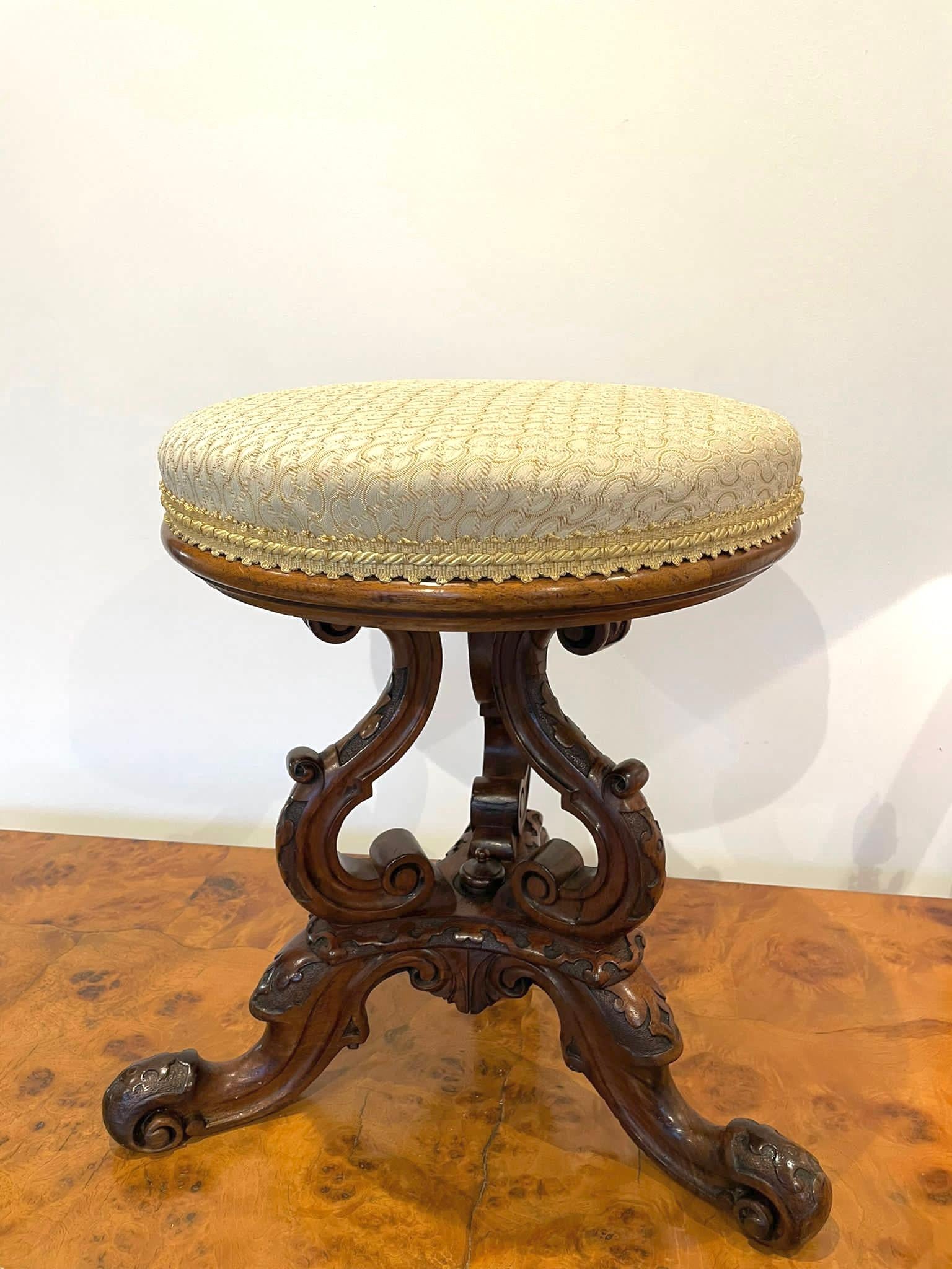 English Outstanding Quality Antique Victorian Carved Walnut Stool For Sale