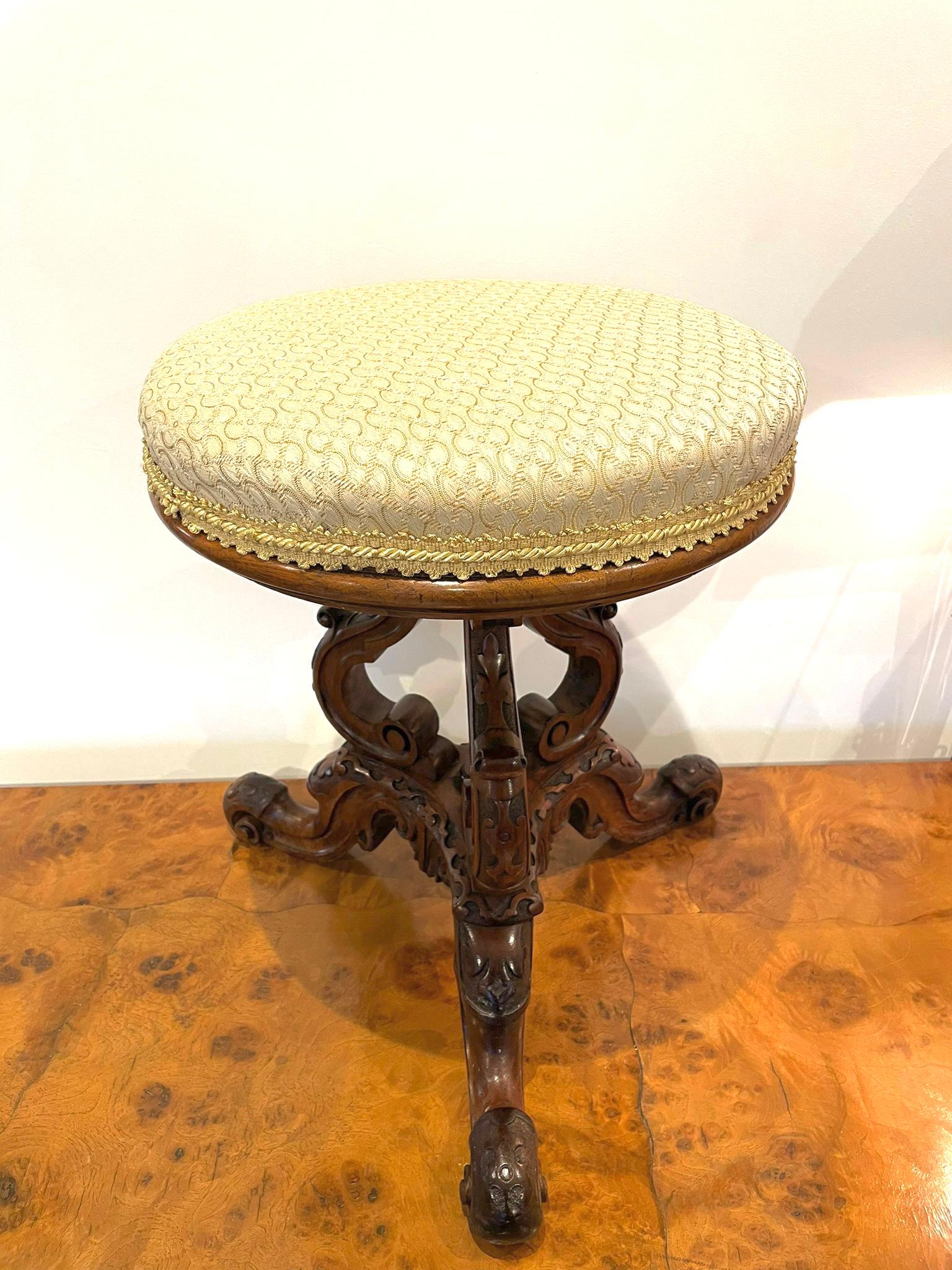 Mid-19th Century Outstanding Quality Antique Victorian Carved Walnut Stool For Sale