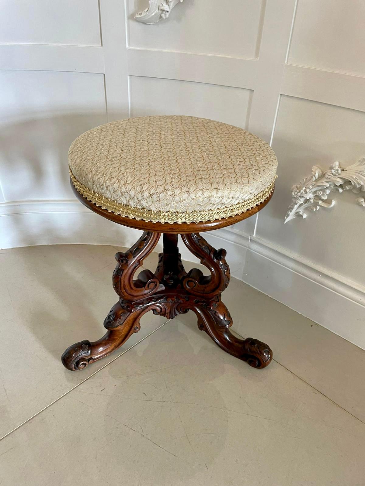 Outstanding Quality Antique Victorian Carved Walnut Stool For Sale 4