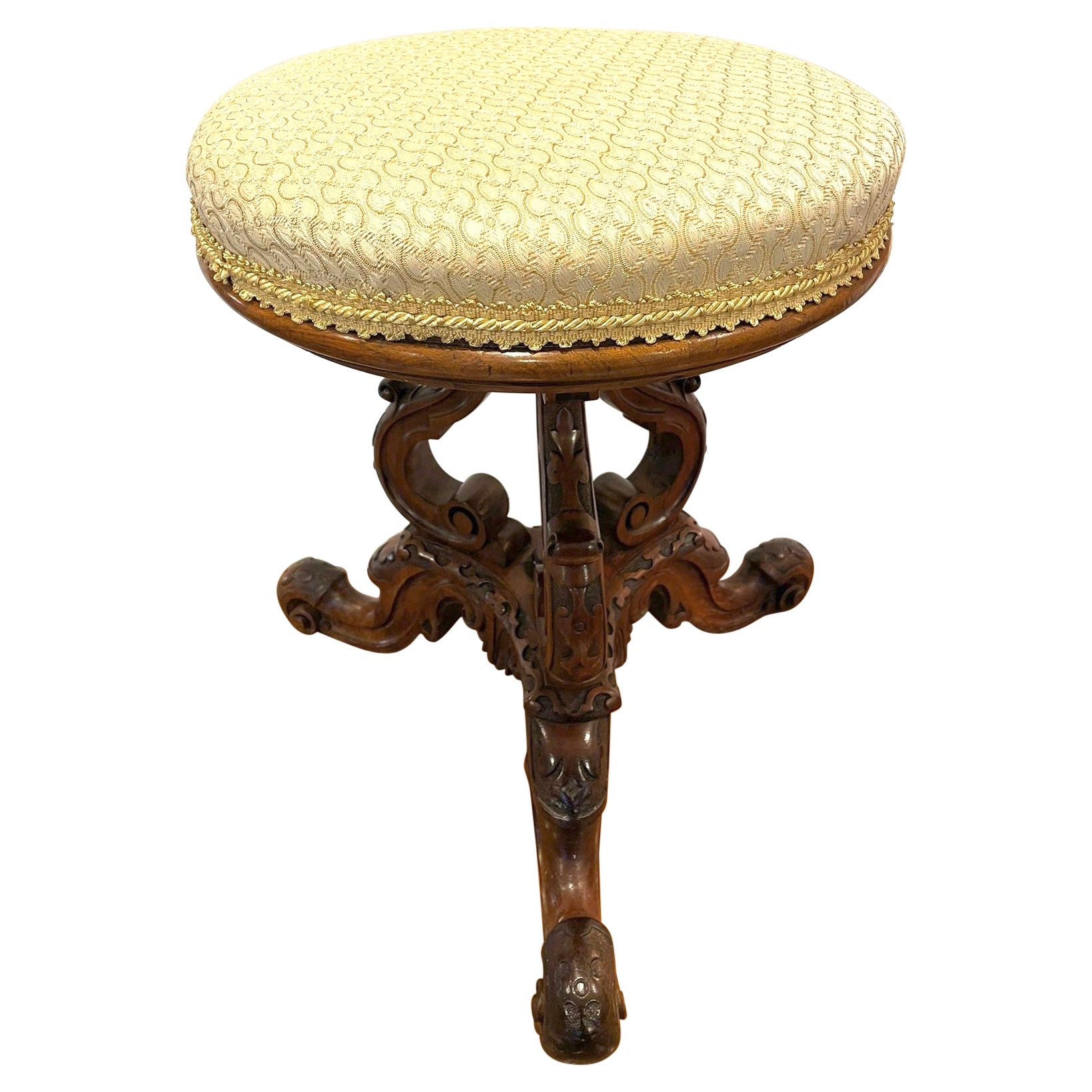 Outstanding Quality Antique Victorian Carved Walnut Stool