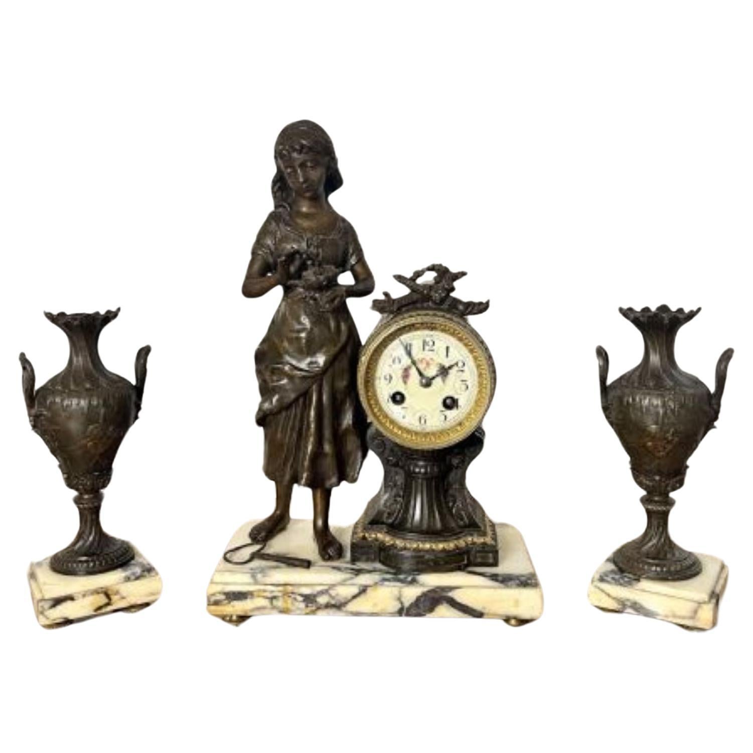 Outstanding quality antique Victorian clock garniture  For Sale