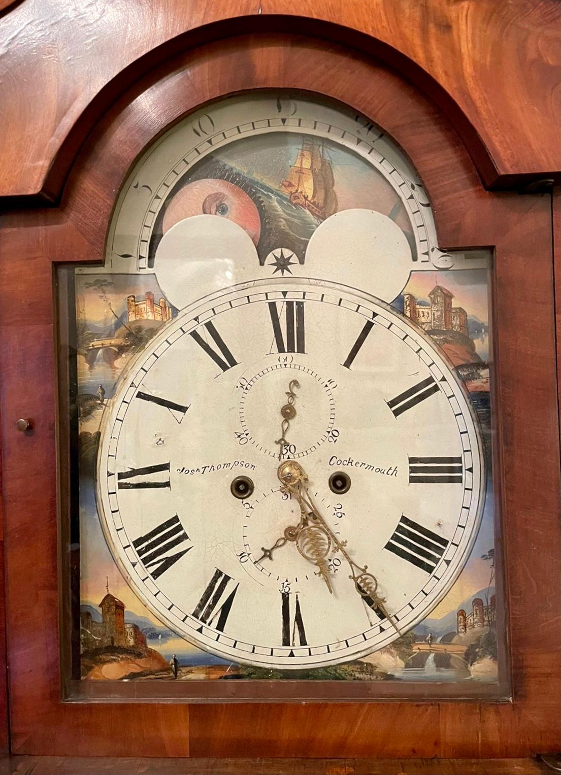 Horloge de grand-père victorienne ancienne de qualité exceptionnelle en acajou figuré avec grand-père en vente 9