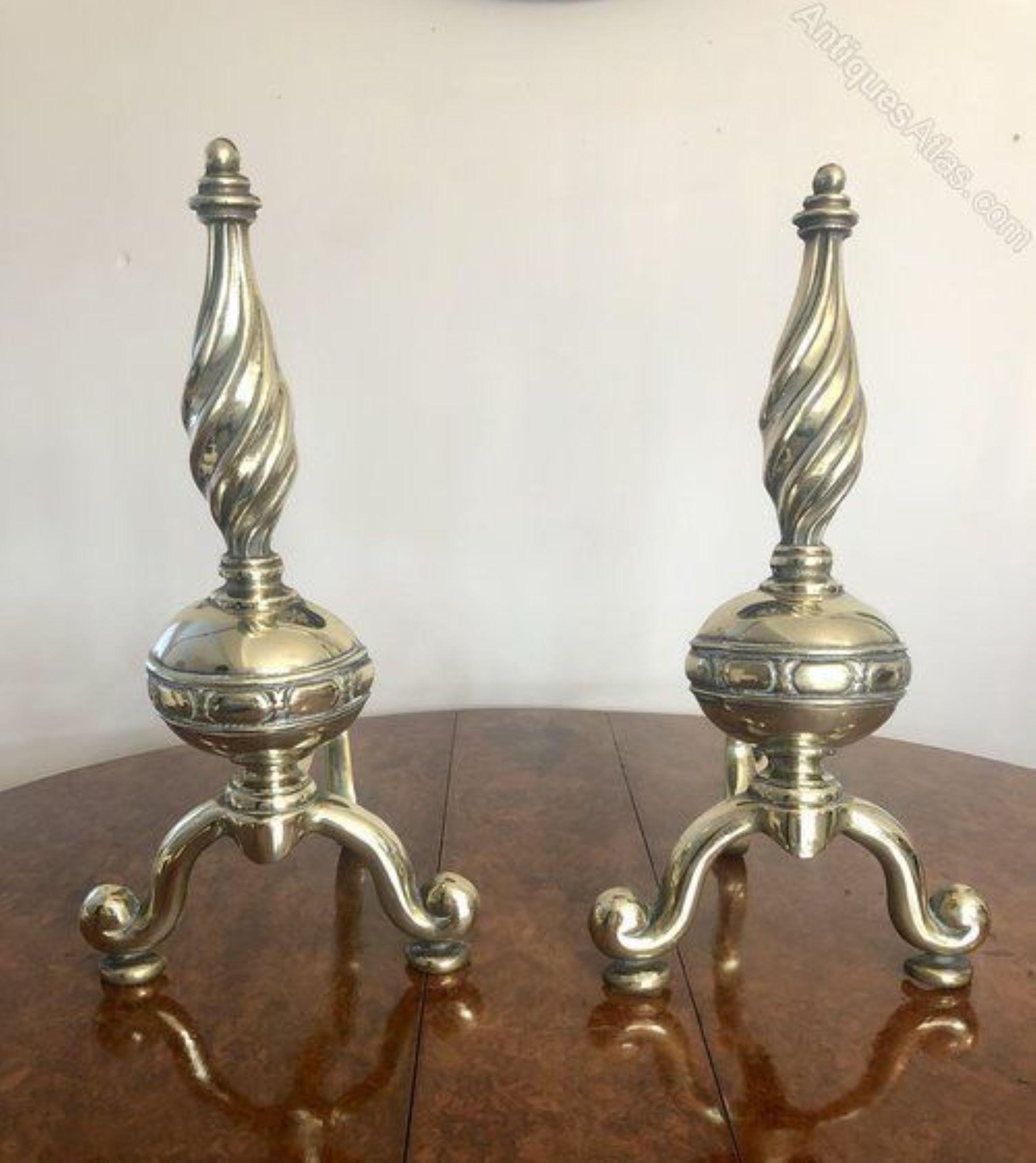 Brass Outstanding Quality Antique Victorian Fire Dogs For Sale
