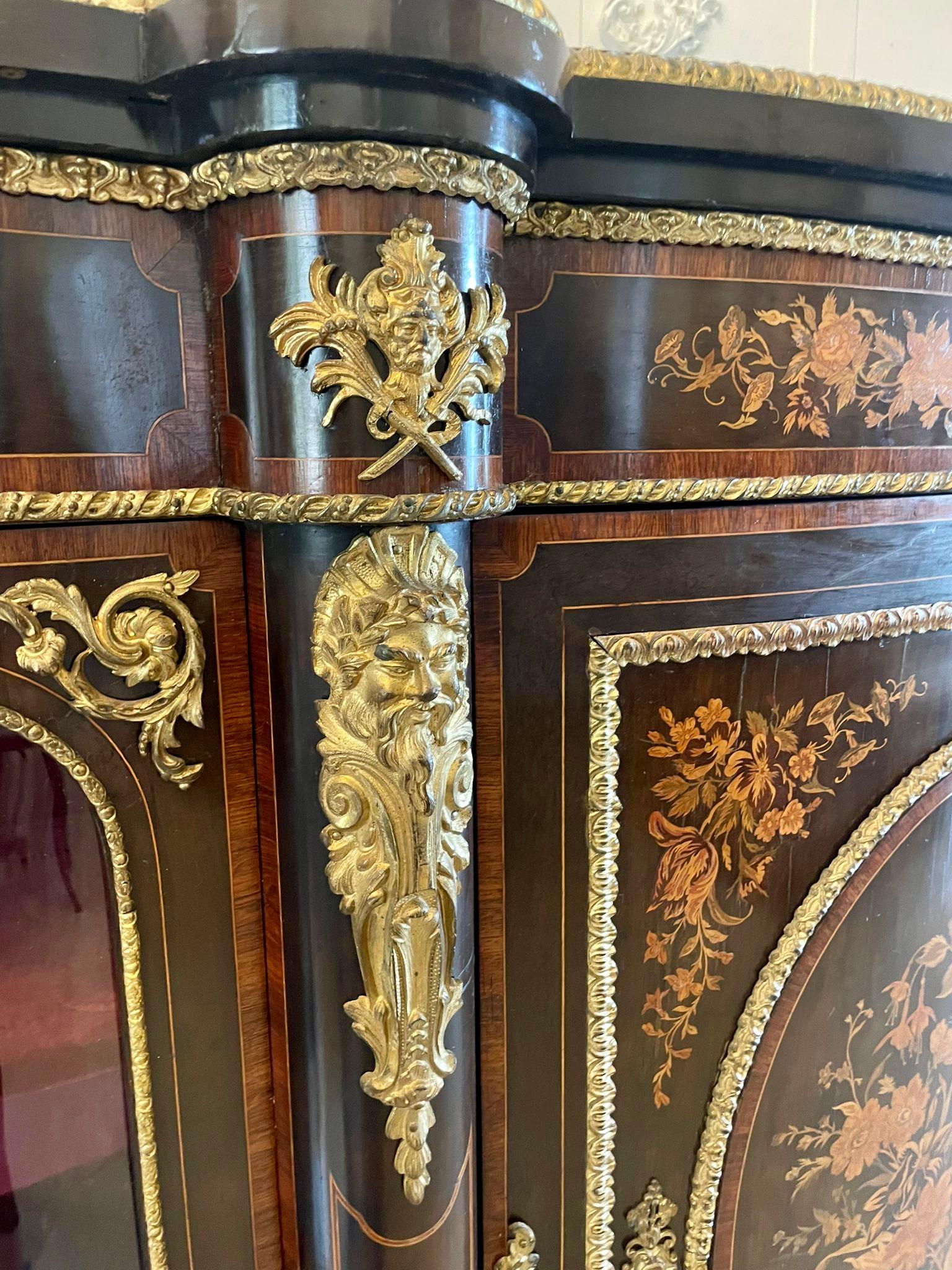 Outstanding Antique Victorian Floral Marquetry Ormolu Mounted Credenza/Sideboard For Sale 4