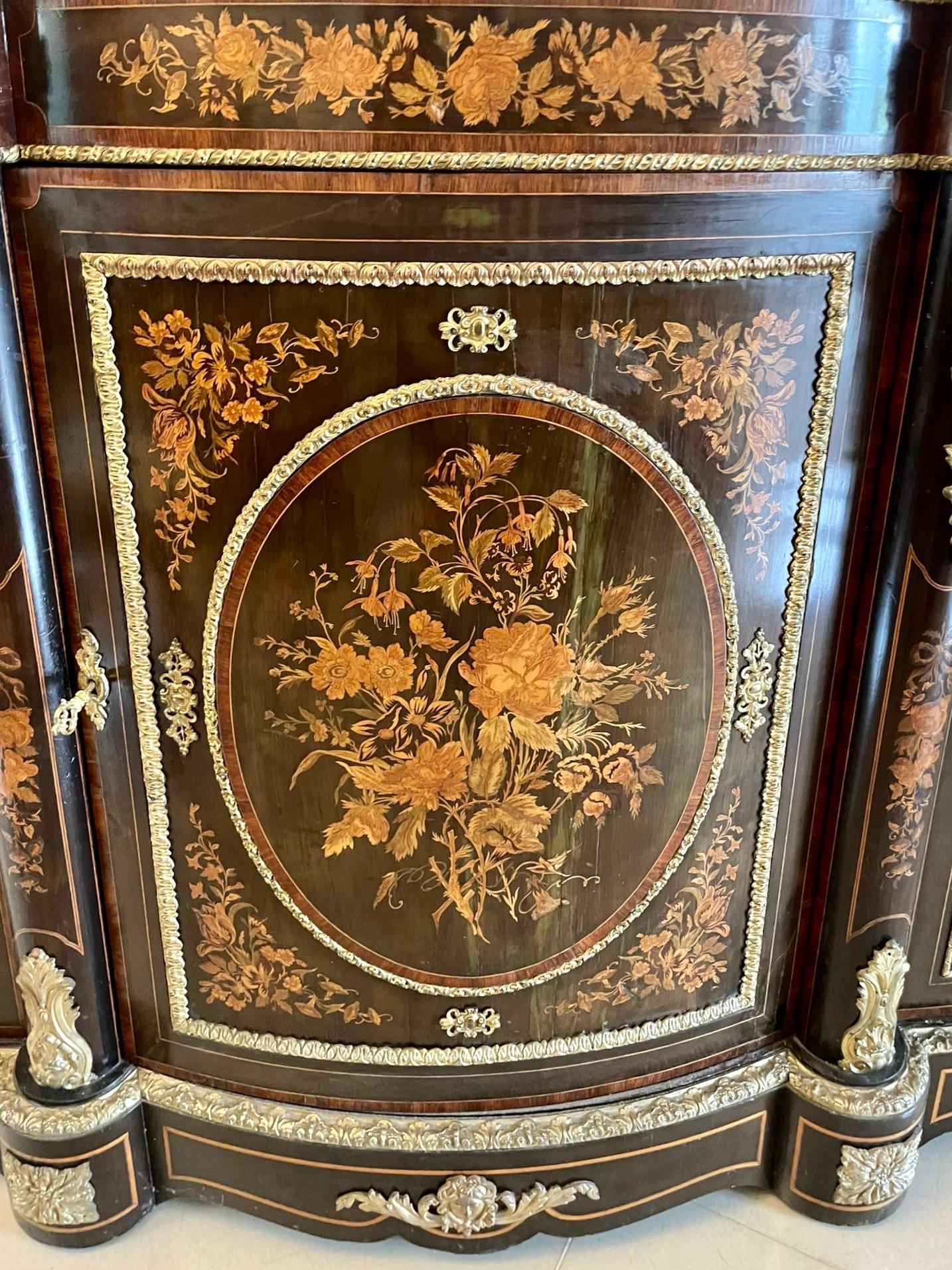 Outstanding Antique Victorian Floral Marquetry Ormolu Mounted Credenza/Sideboard For Sale 1
