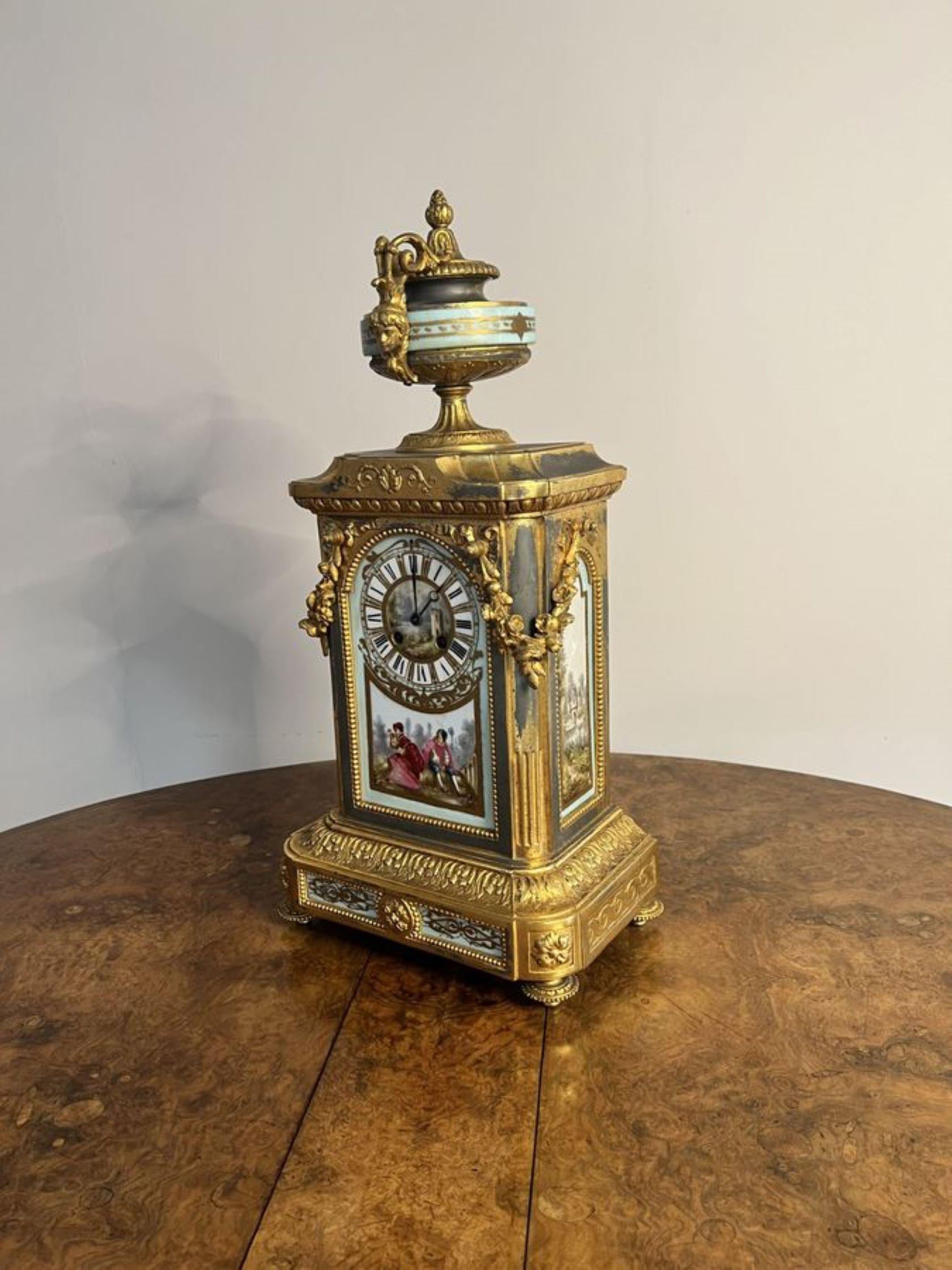 Outstanding quality antique Victorian French mantle clock garniture set  For Sale 5