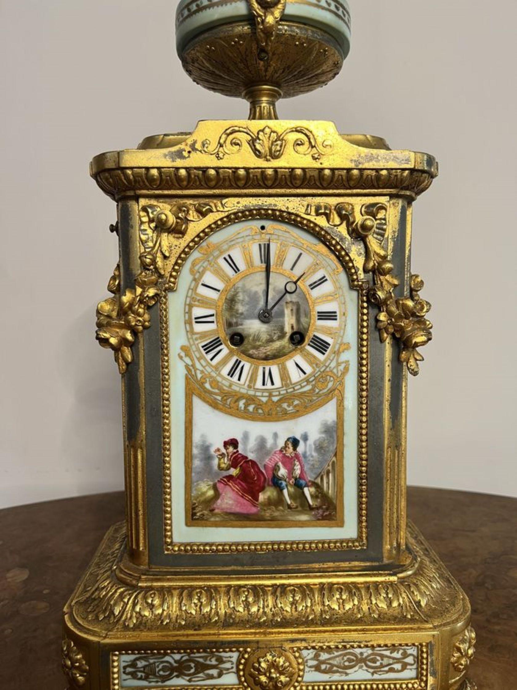 Outstanding quality antique Victorian French mantle clock garniture set  For Sale 8