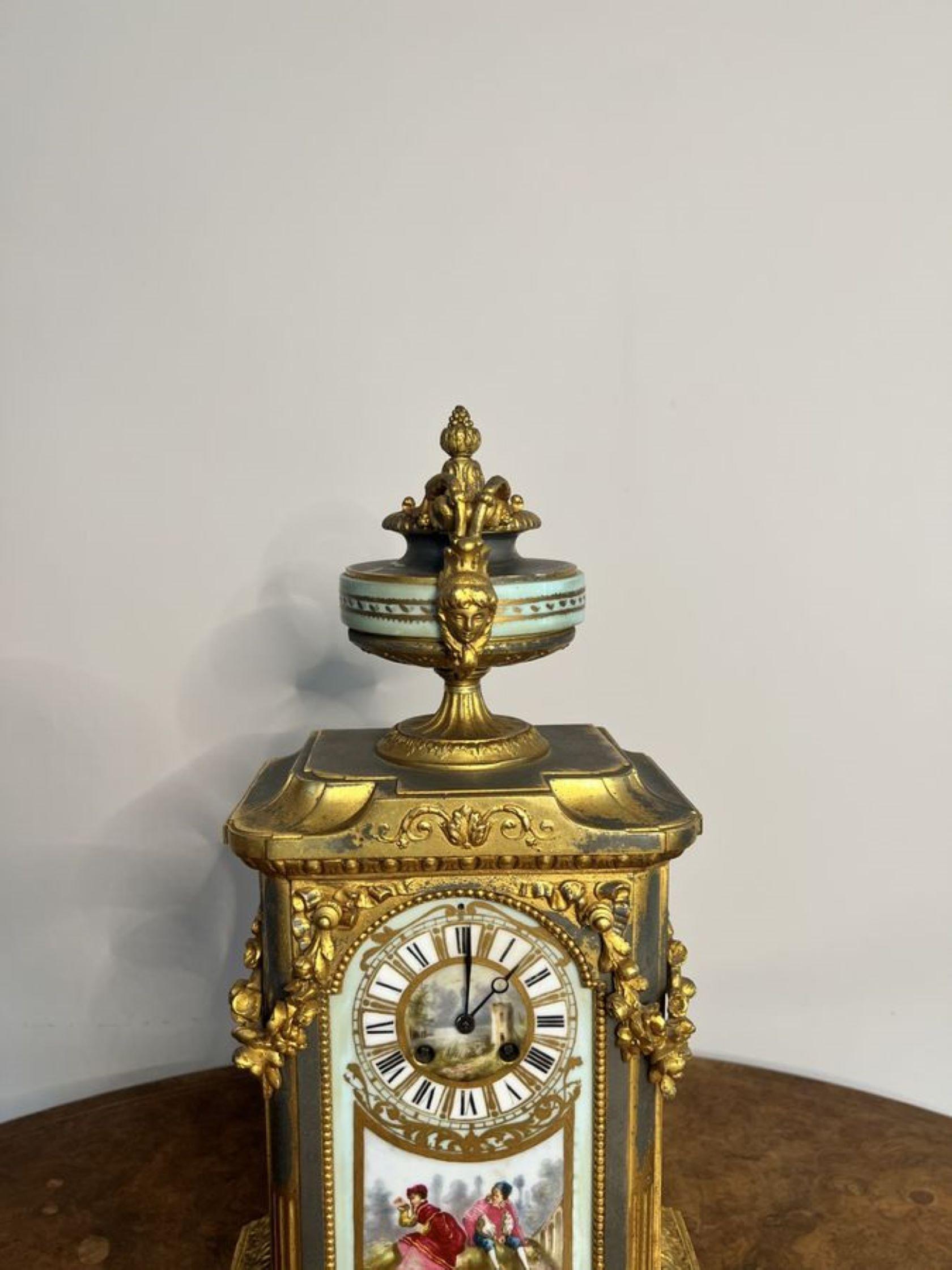 Early Victorian Outstanding quality antique Victorian French mantle clock garniture set  For Sale