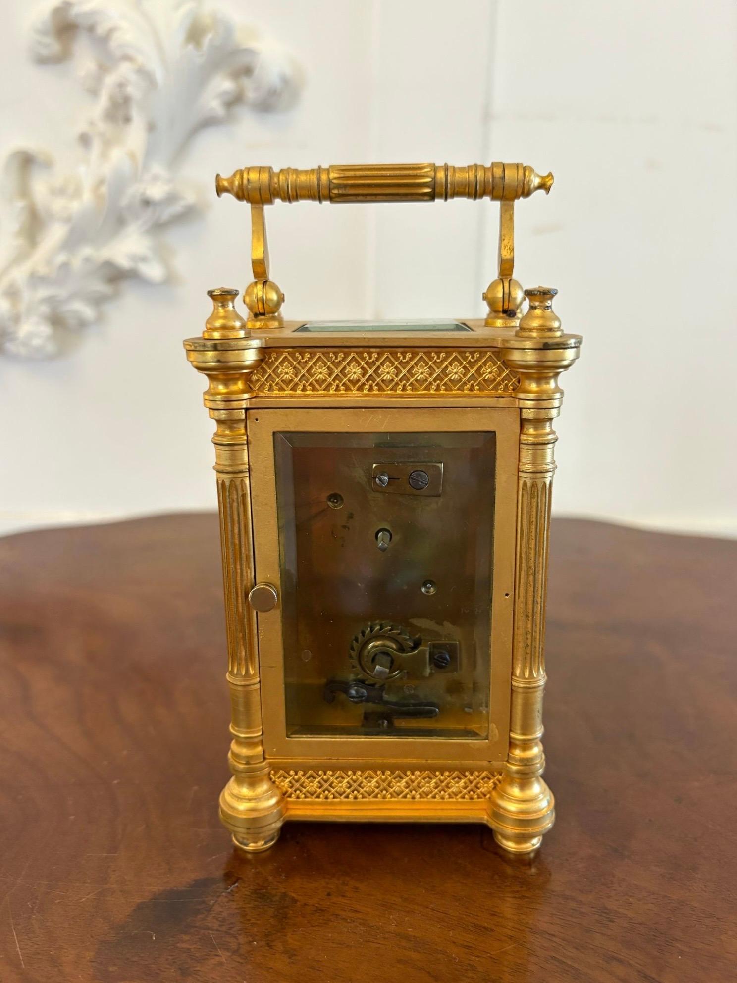 Outstanding Quality Antique Victorian Gilded French Carriage Clock In Good Condition For Sale In Suffolk, GB