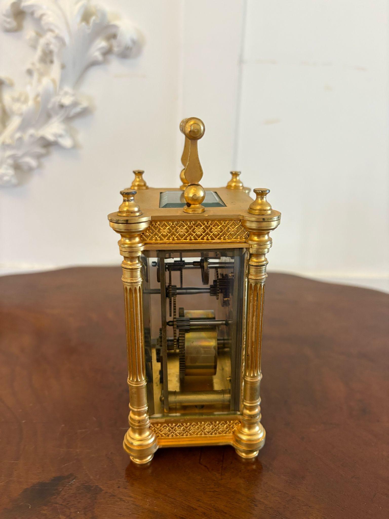 19th Century Outstanding Quality Antique Victorian Gilded French Carriage Clock For Sale