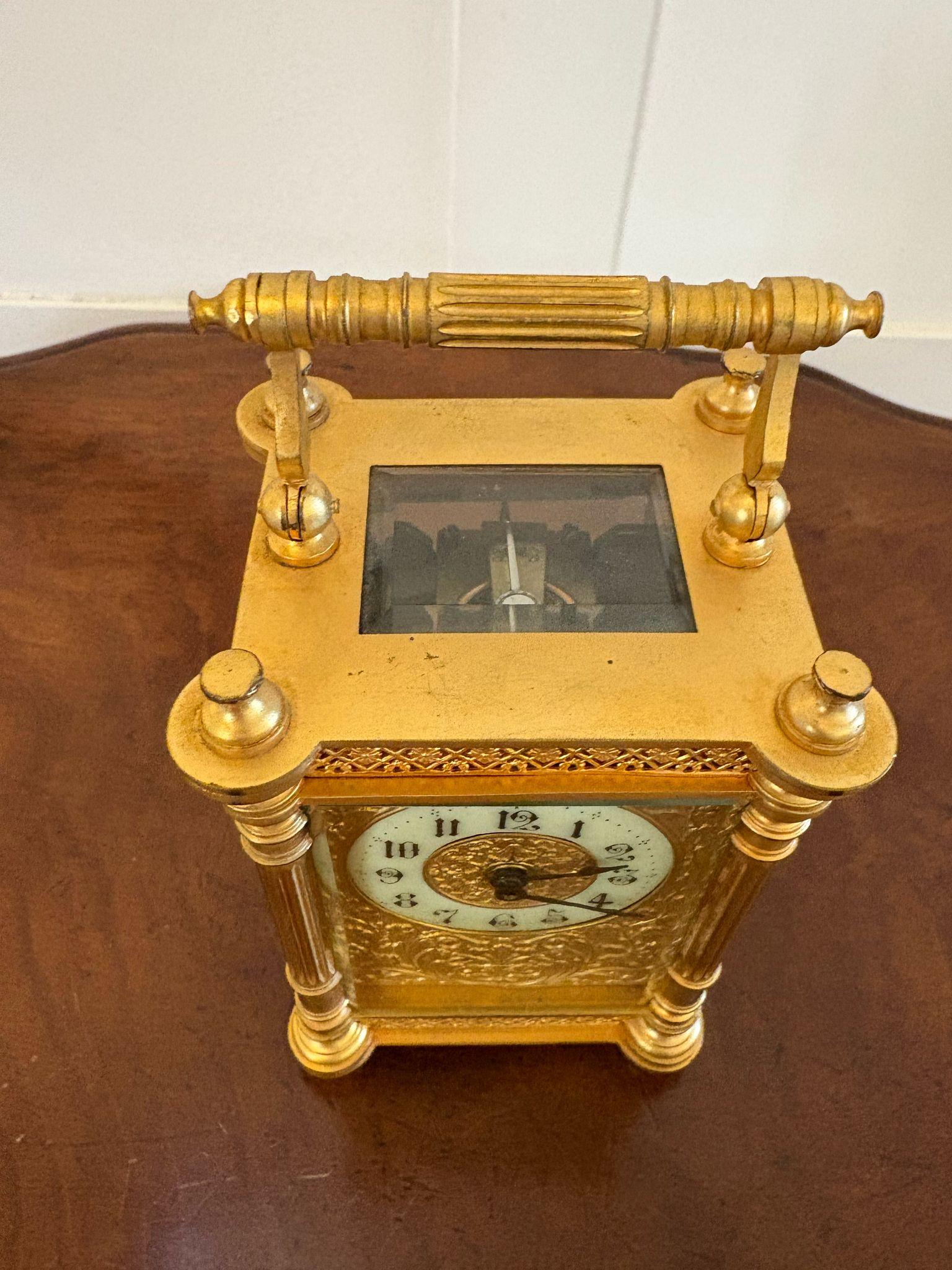 Other Outstanding Quality Antique Victorian Gilded French Carriage Clock For Sale