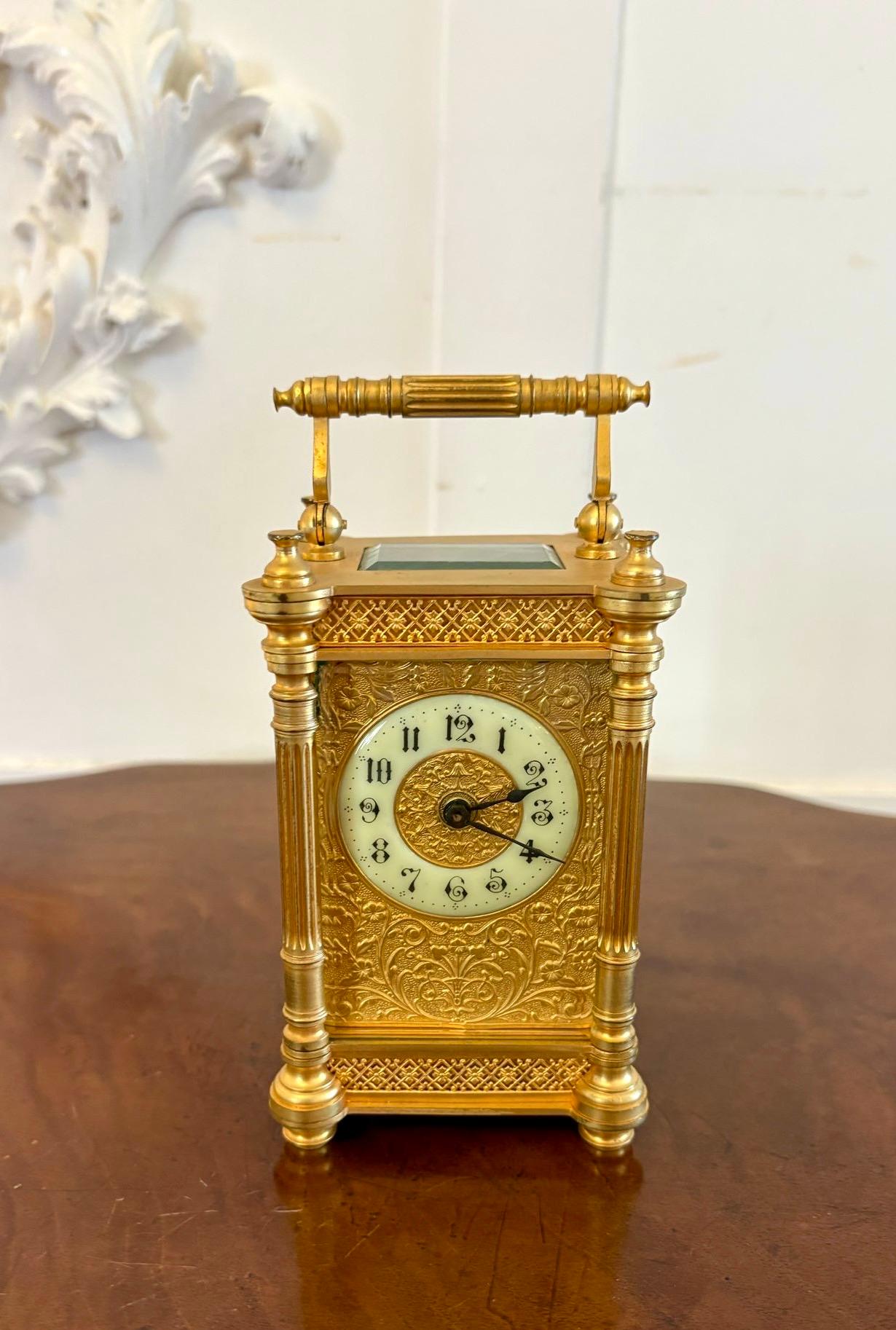 Outstanding Quality Antique Victorian Gilded French Carriage Clock For Sale 2
