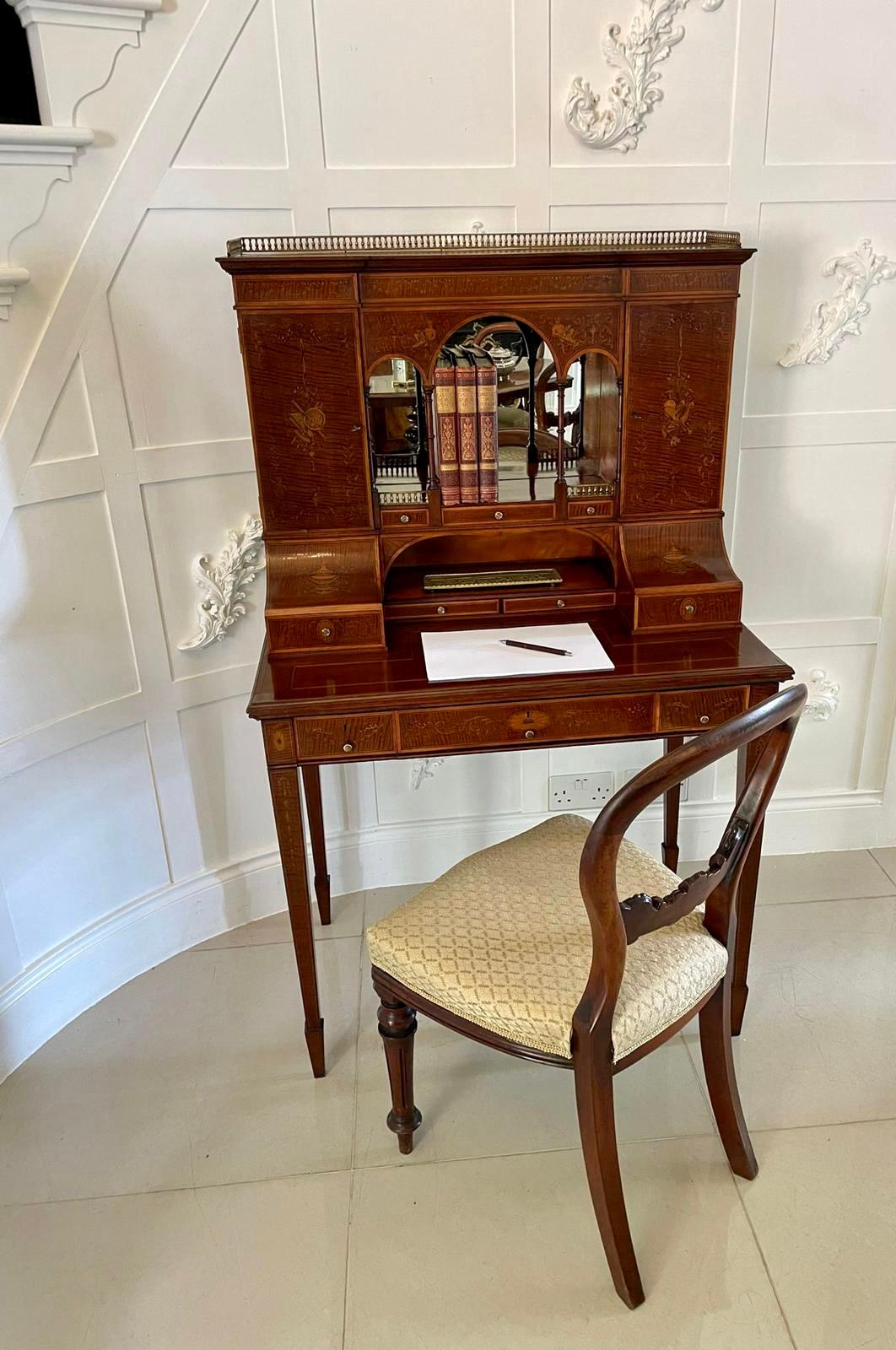 English Outstanding Quality Antique Victorian Inlaid Mahogany Freestanding Desk For Sale