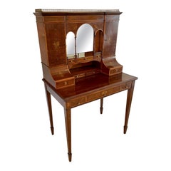Outstanding Quality Antique Victorian Inlaid Mahogany Freestanding Desk