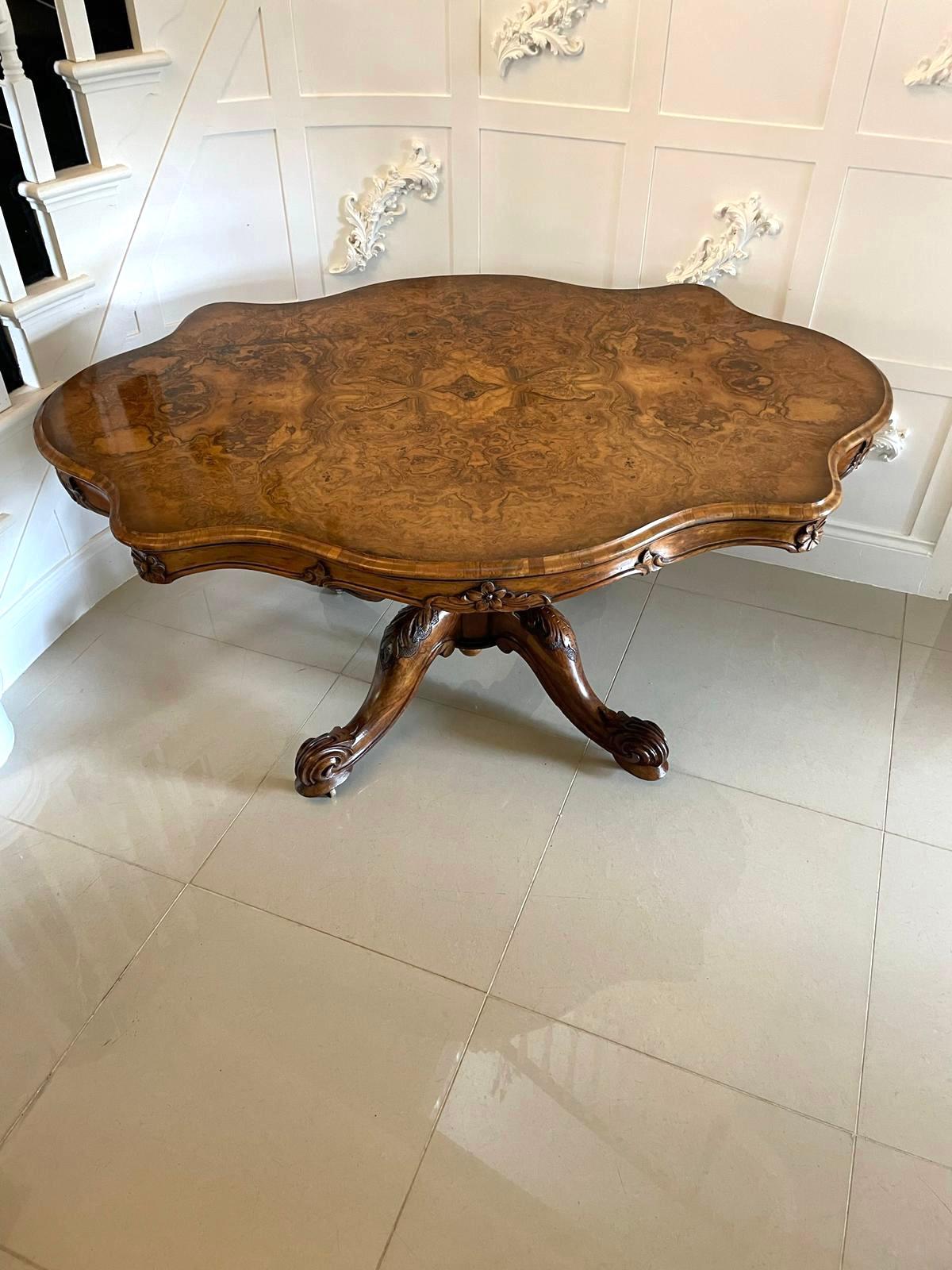 Outstanding Quality Antique Victorian Large Carved Burr Walnut Centre Table For Sale 11