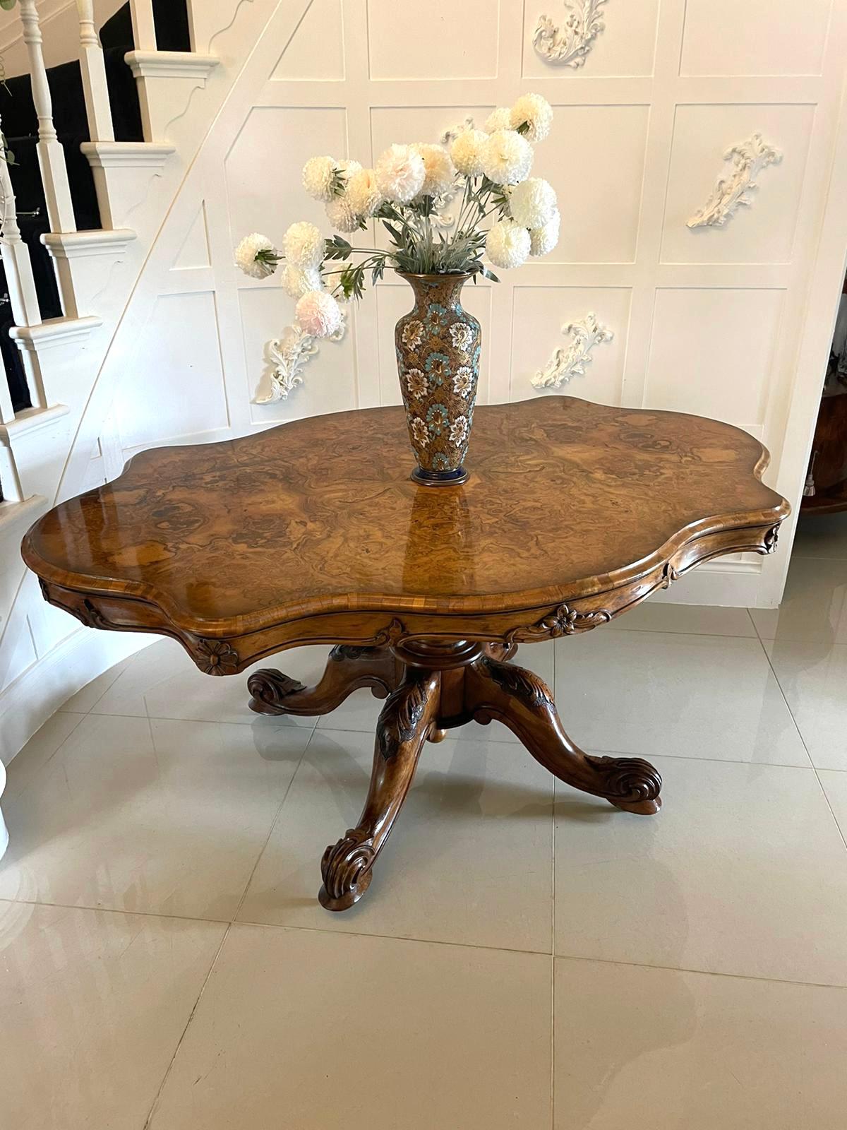 Outstanding Quality Antique Victorian Large Carved Burr Walnut Centre Table For Sale 3