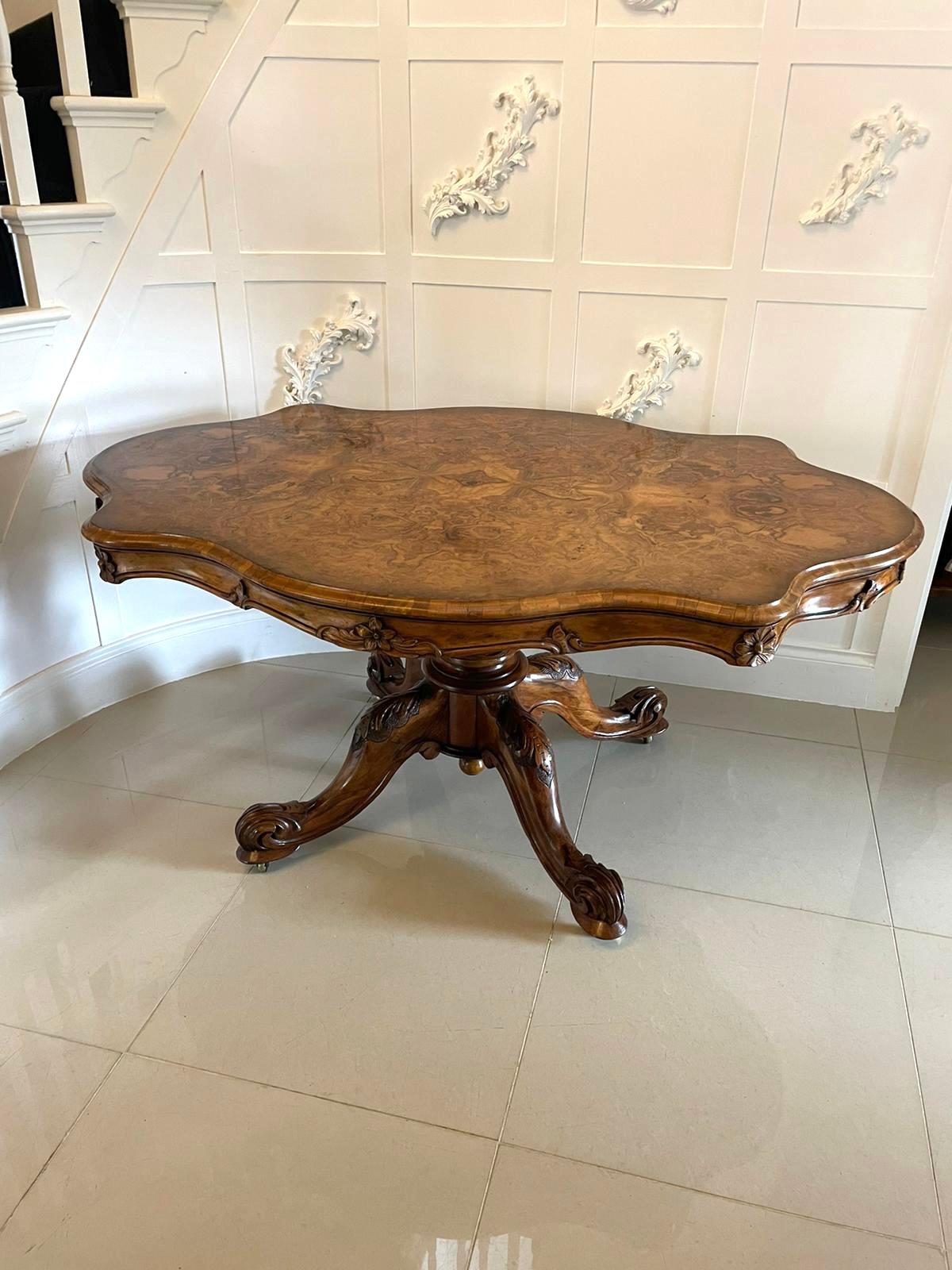 Outstanding Quality Antique Victorian Large Carved Burr Walnut Centre Table For Sale 4