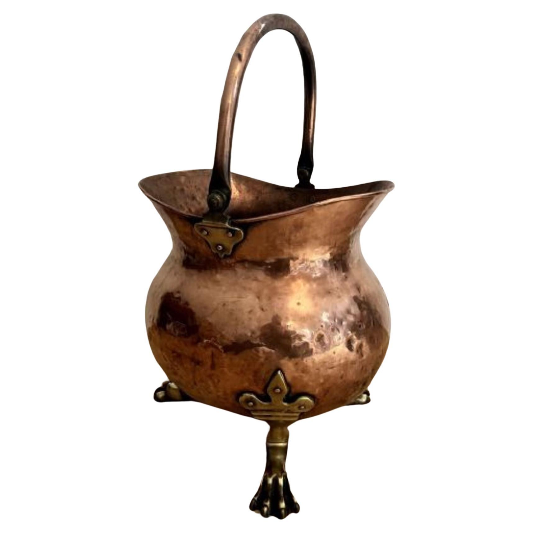 Outstanding quality antique Victorian large copper coal scuttle 