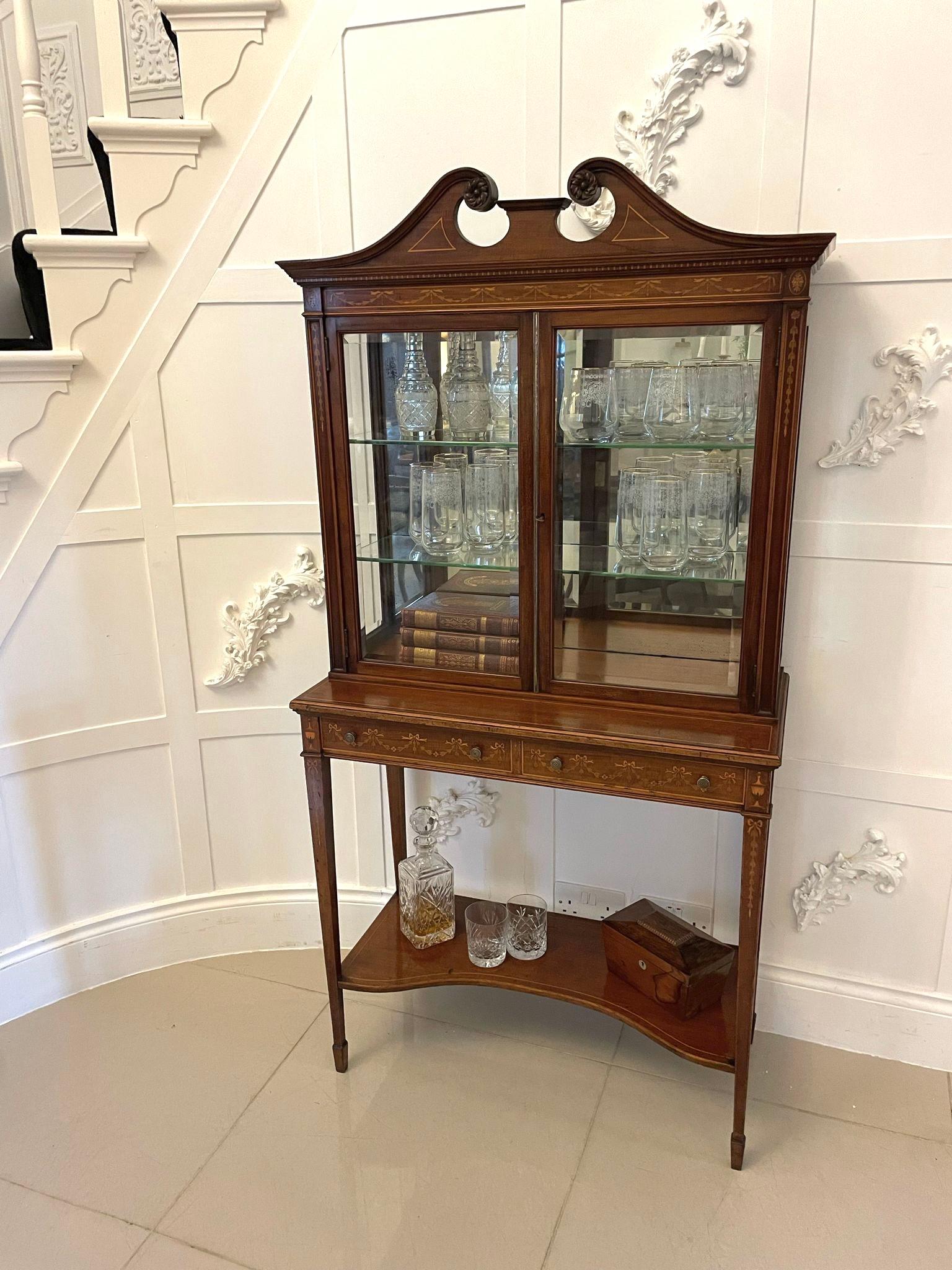English Outstanding Quality Antique Victorian Mahogany Inlaid Display Cabinet  For Sale