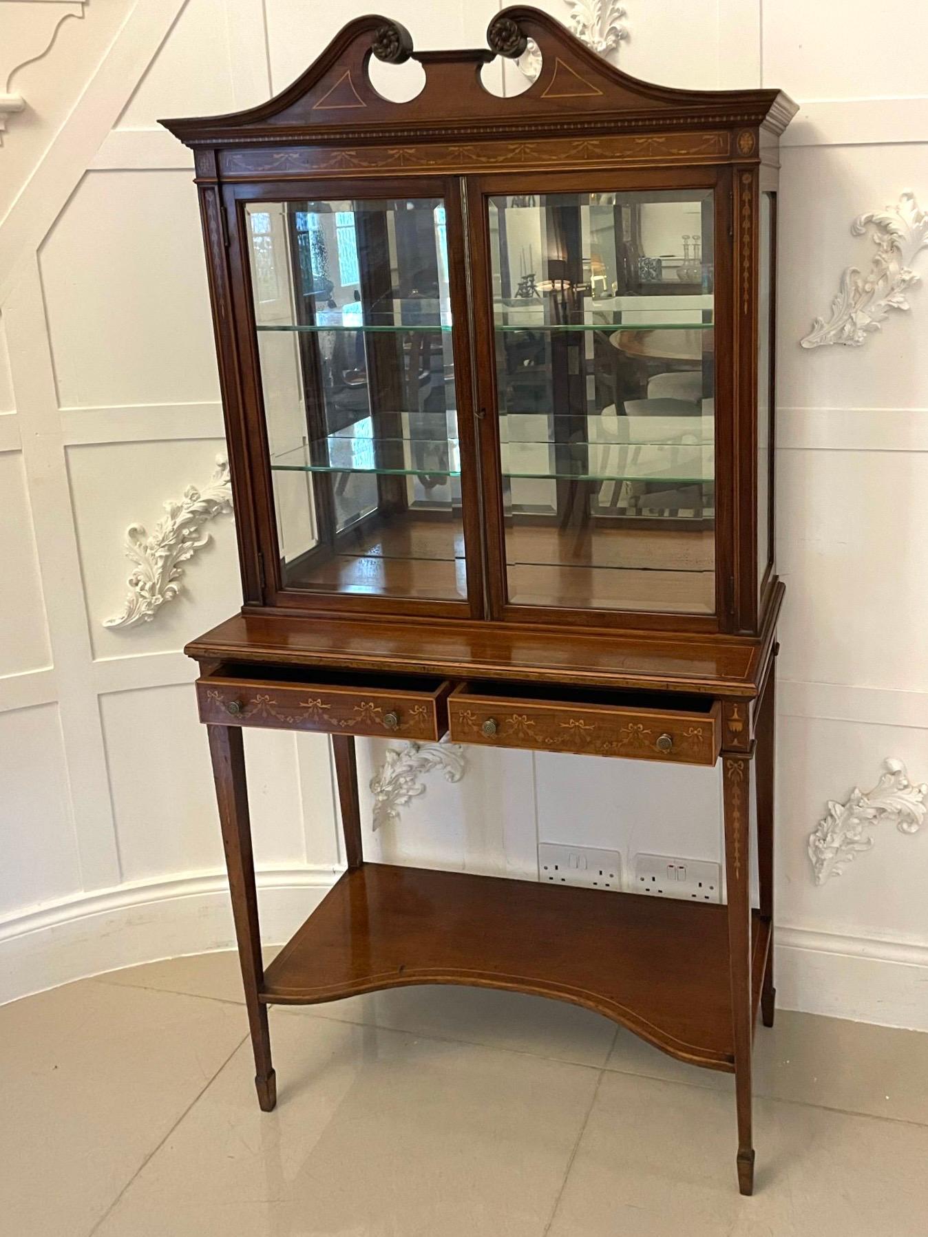 19th Century Outstanding Quality Antique Victorian Mahogany Inlaid Display Cabinet  For Sale