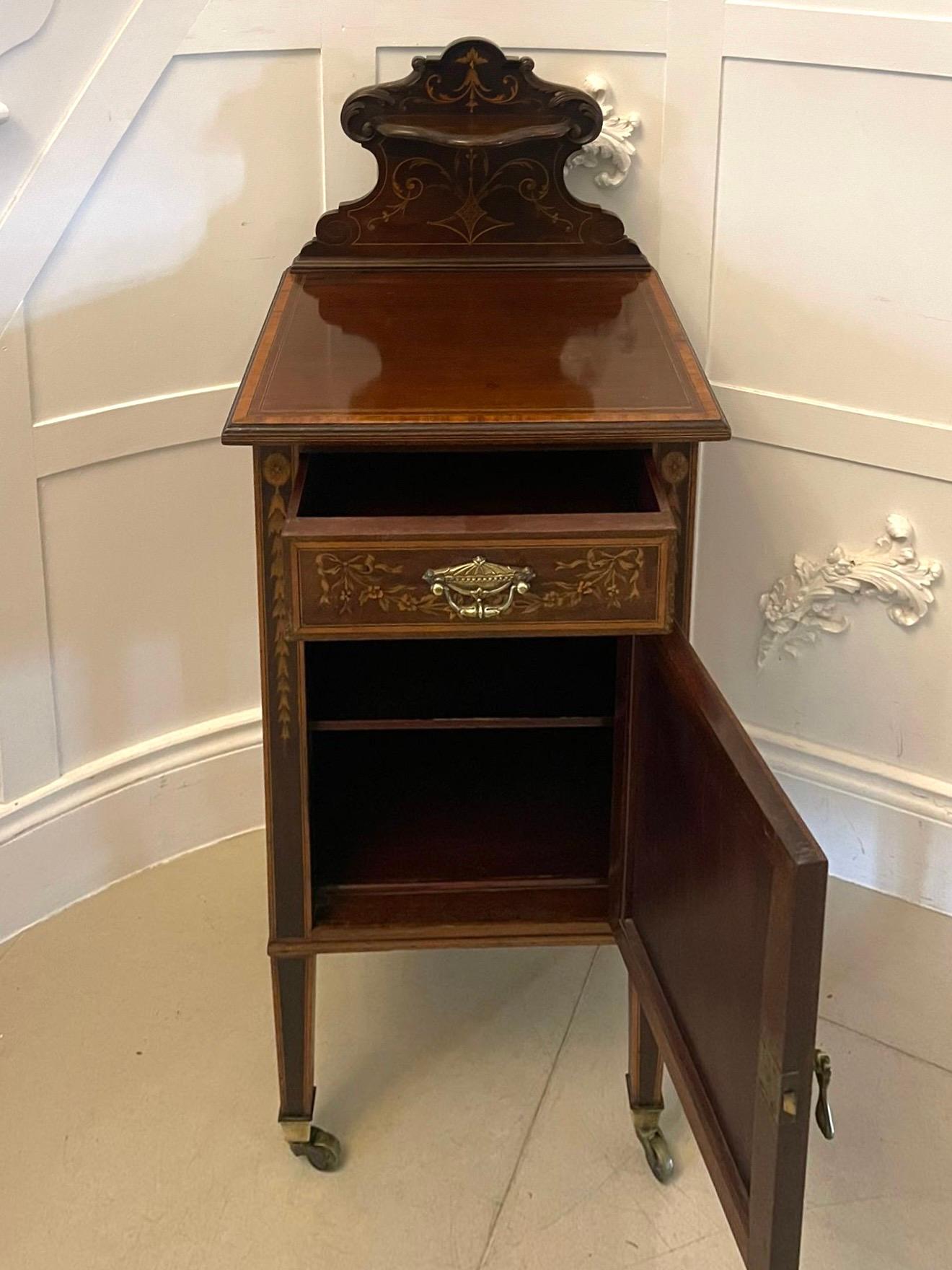 Inlay Outstanding Quality Antique Victorian Mahogany Marquetry Inlaid Bedside Cabinet  For Sale