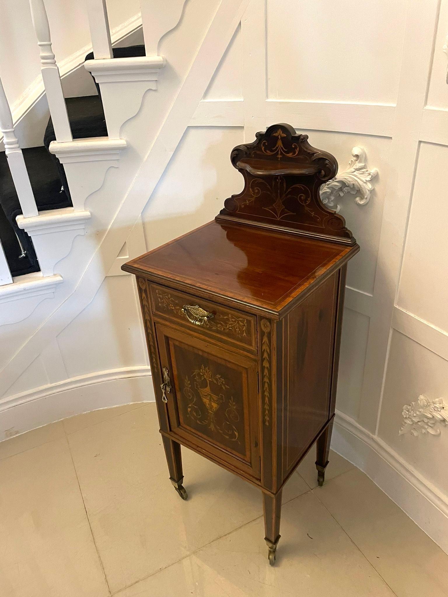 Outstanding Quality Antique Victorian Mahogany Marquetry Inlaid Bedside Cabinet  For Sale 1