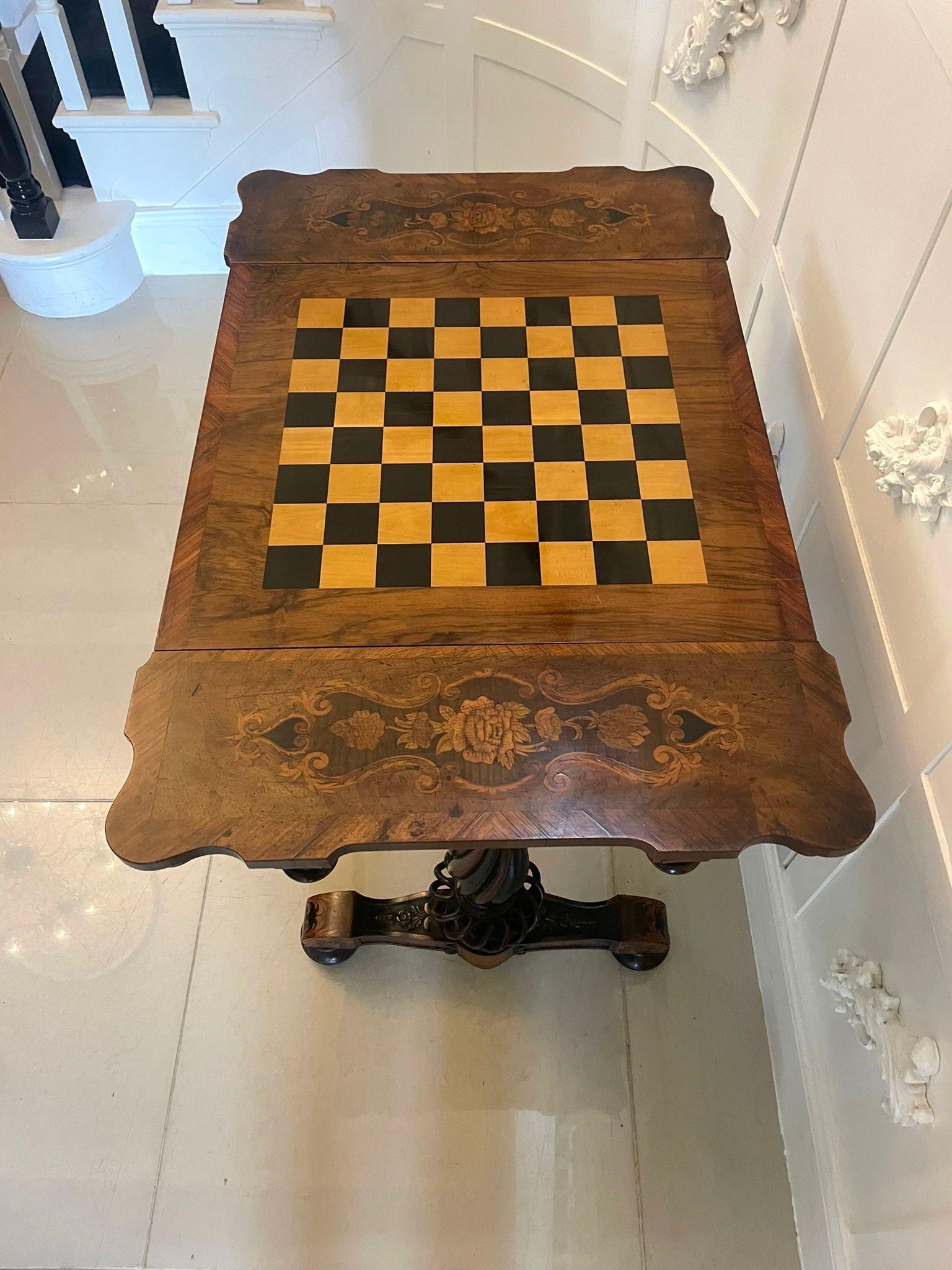 Outstanding Quality Antique Victorian Marquetry Inlaid Burr Walnut Games Table For Sale 12