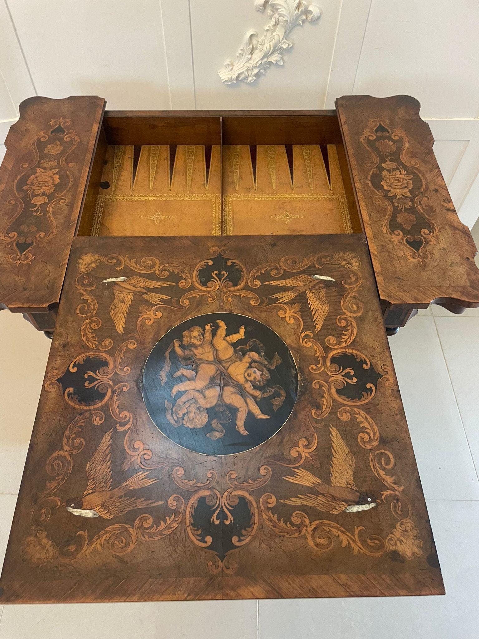 Outstanding Quality Antique Victorian Marquetry Inlaid Burr Walnut Games Table For Sale 1