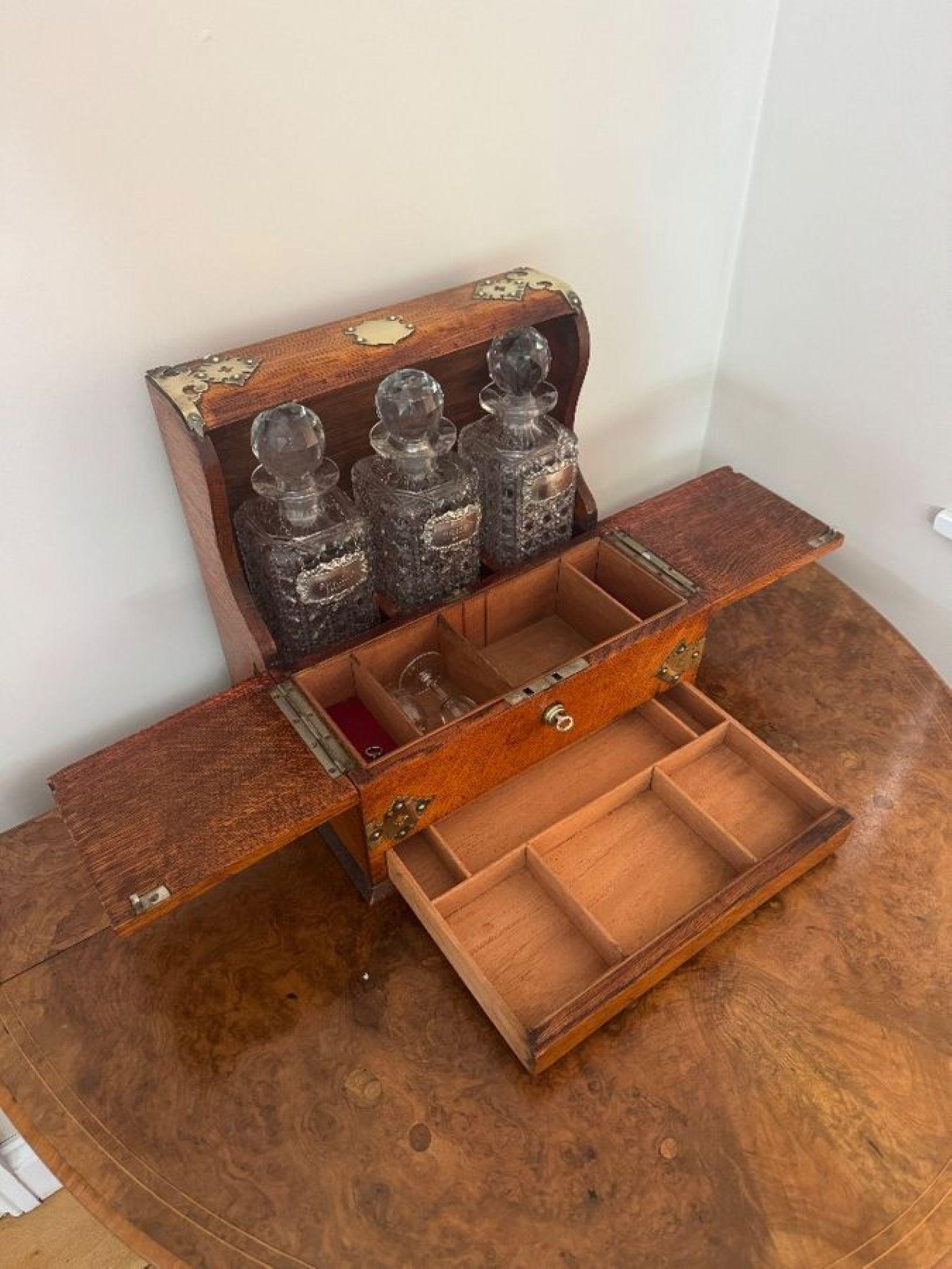 English Outstanding quality antique Victorian oak tantalus and games box For Sale
