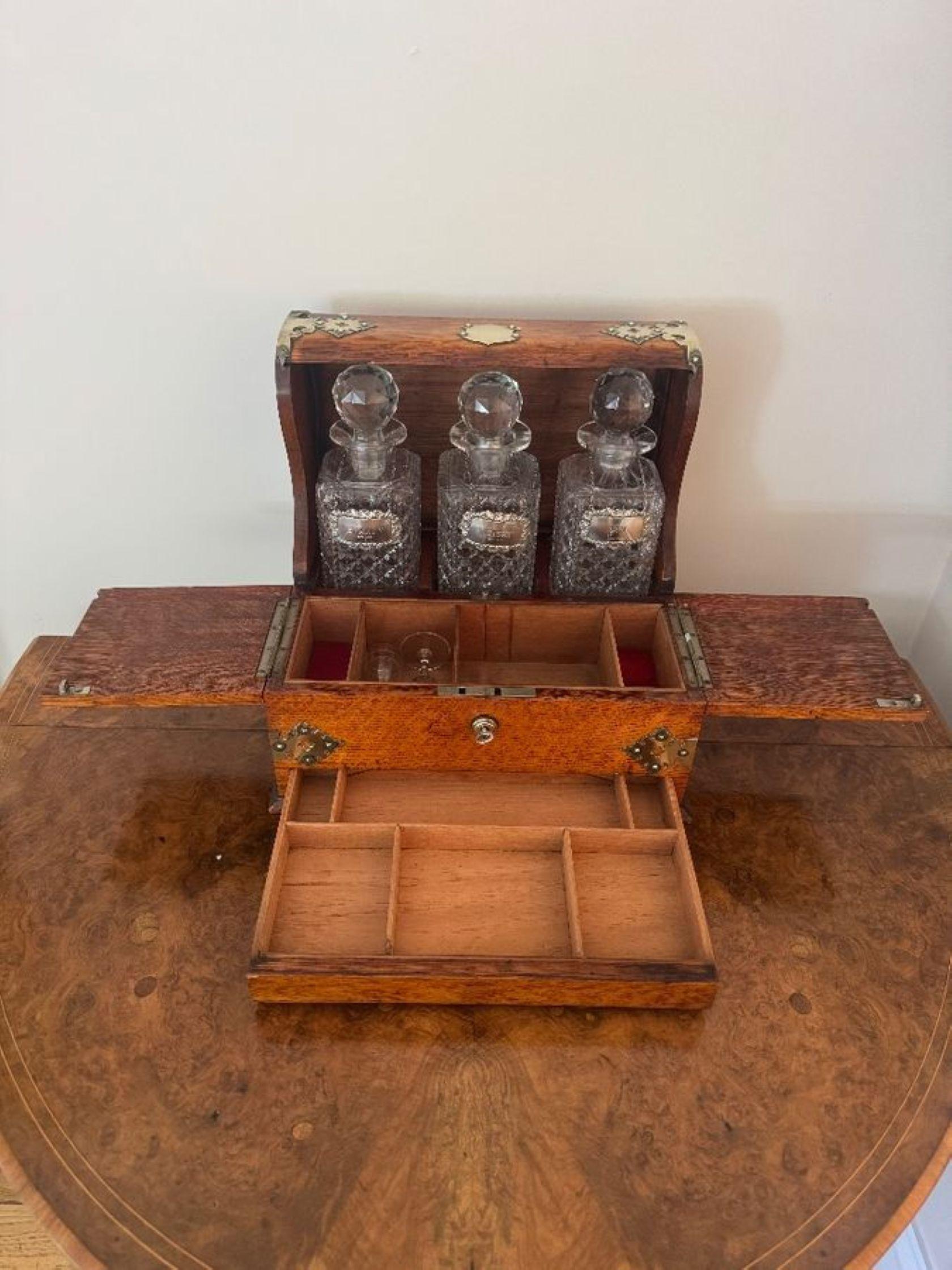 Polished Outstanding quality antique Victorian oak tantalus and games box For Sale