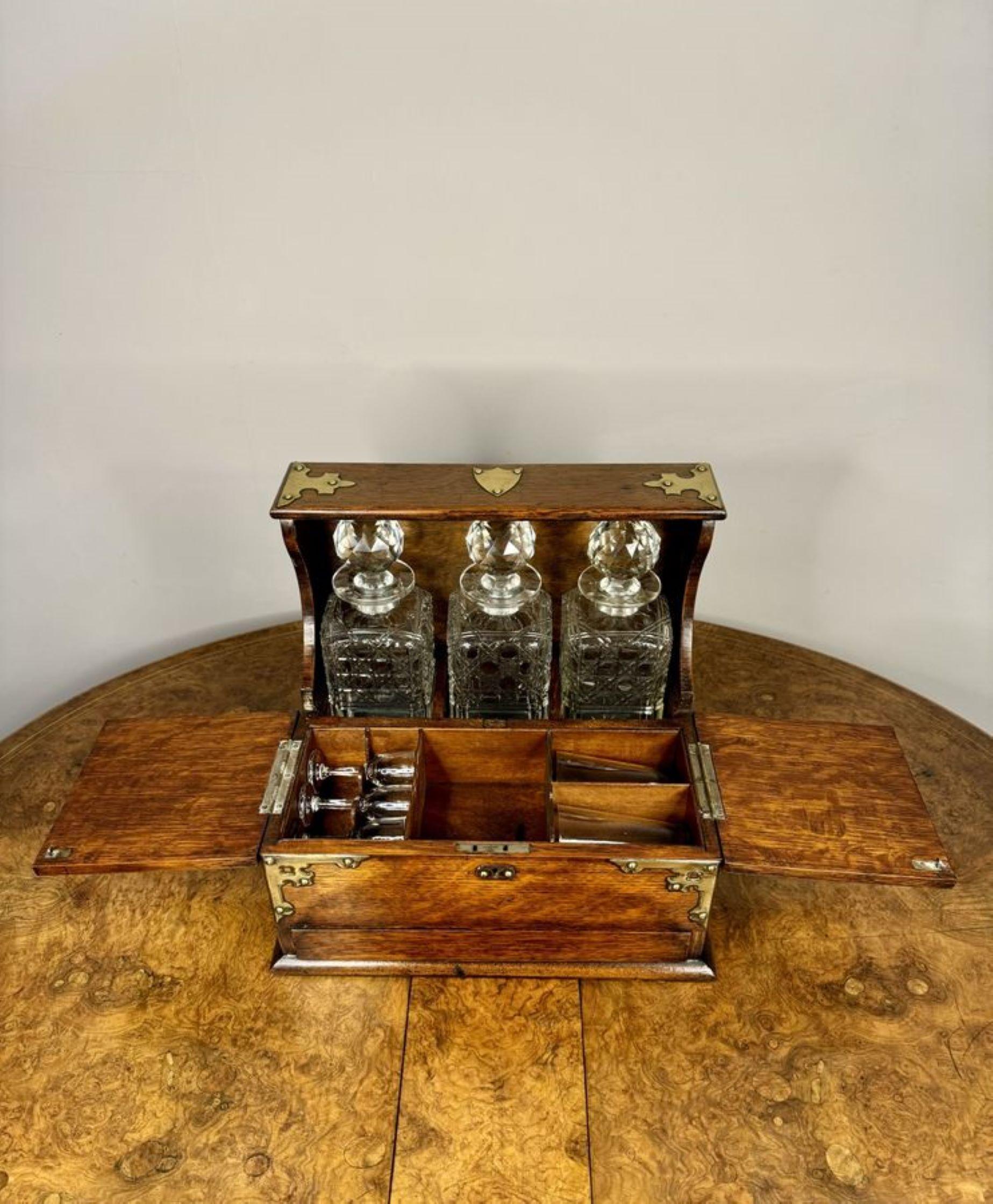 Glass Outstanding quality antique Victorian oak tantalus and games box