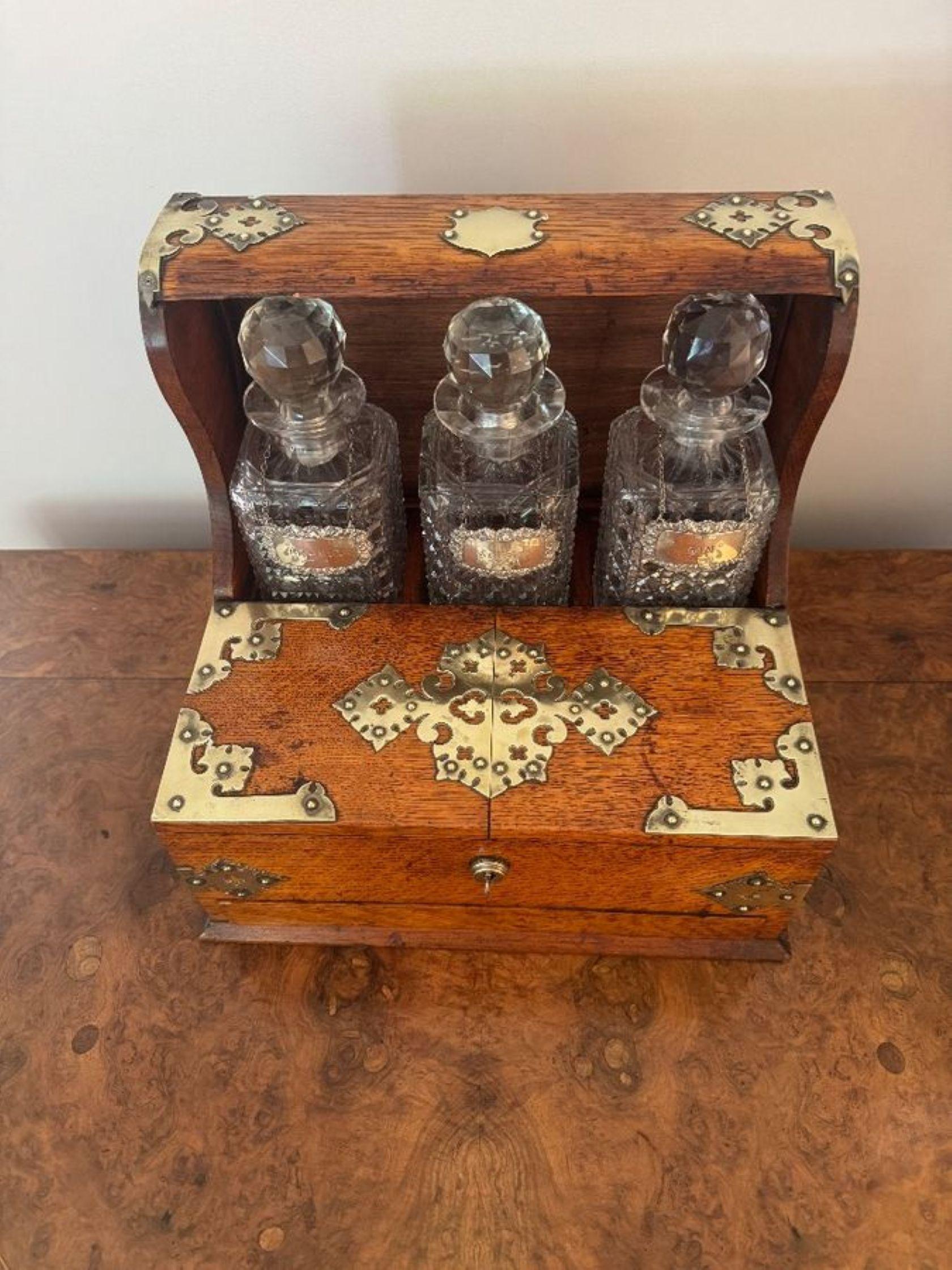 Silver Outstanding quality antique Victorian oak tantalus and games box For Sale
