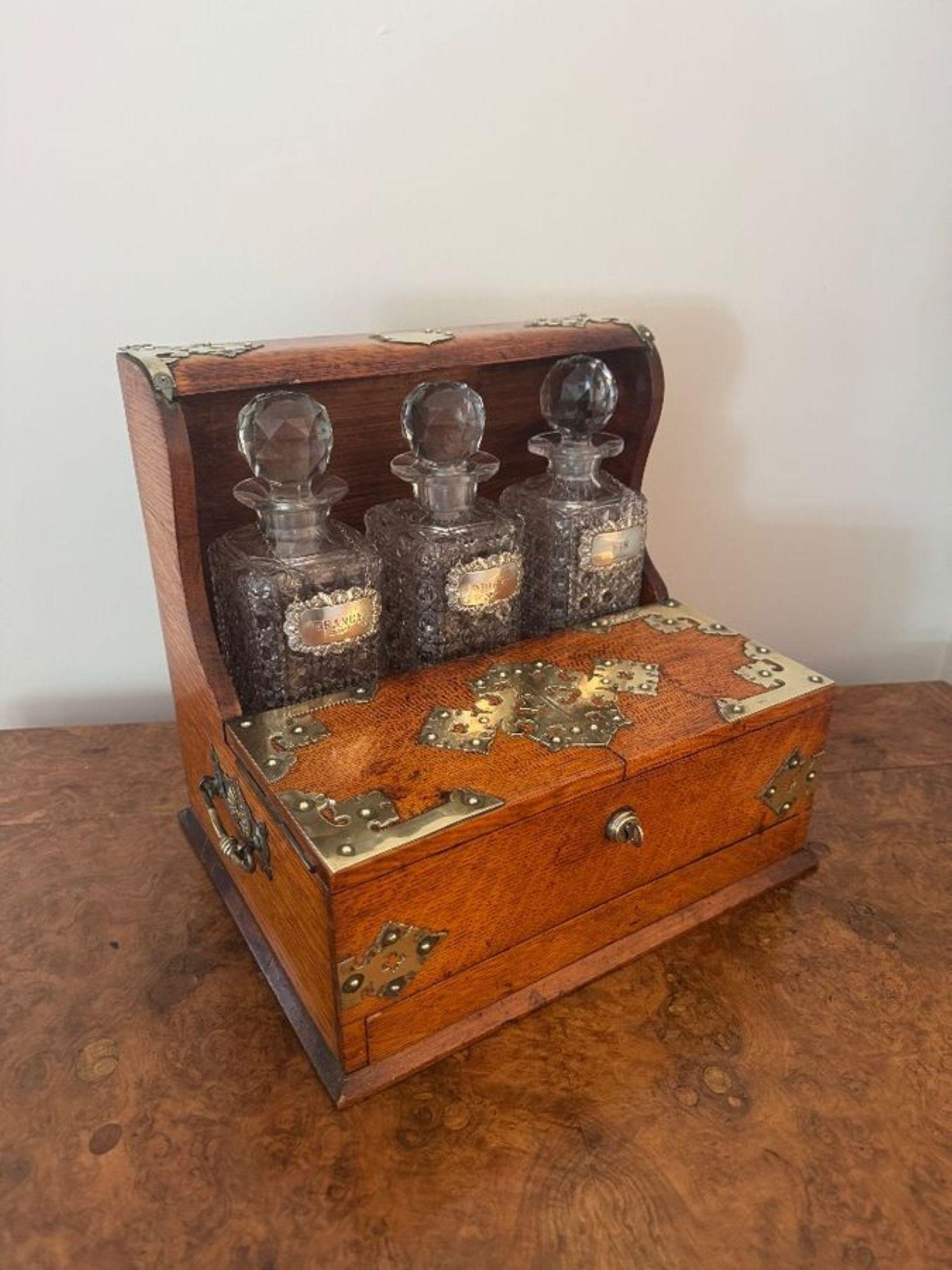 Outstanding quality antique Victorian oak tantalus and games box For Sale 1
