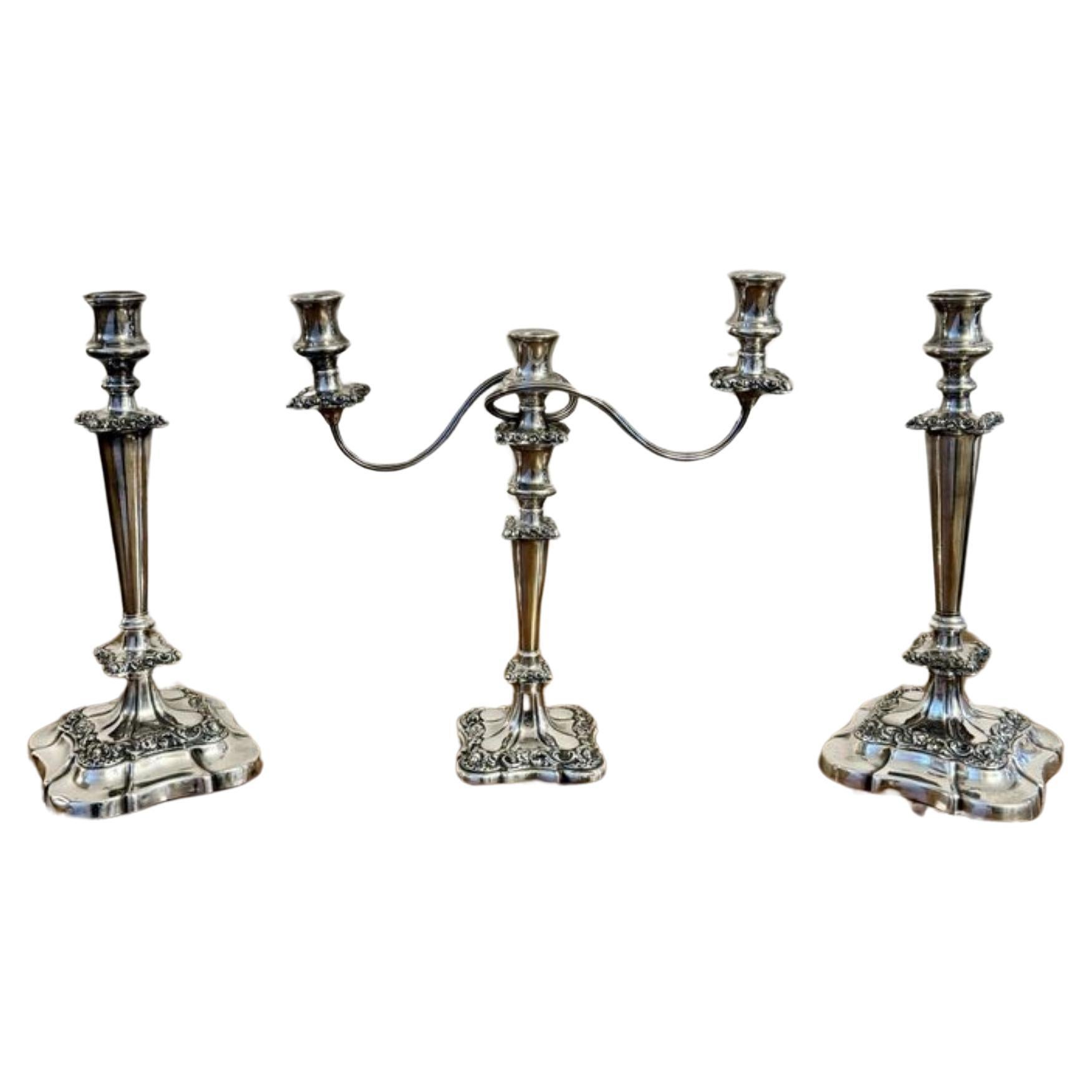 Outstanding quality antique Victorian ornate silver plated candelabra and candle For Sale