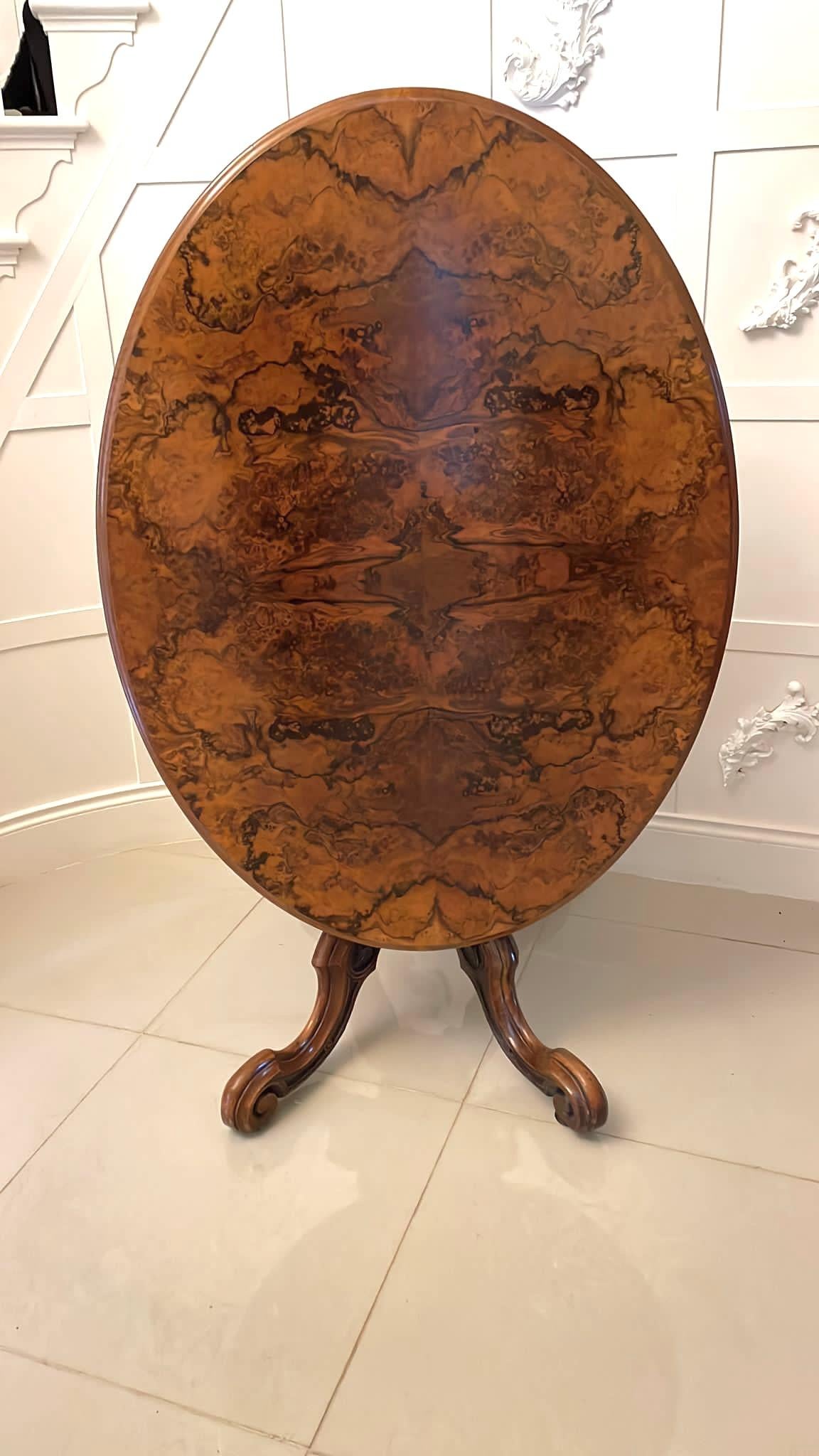 English Outstanding Quality Antique Victorian Oval Burr Walnut Centre Table