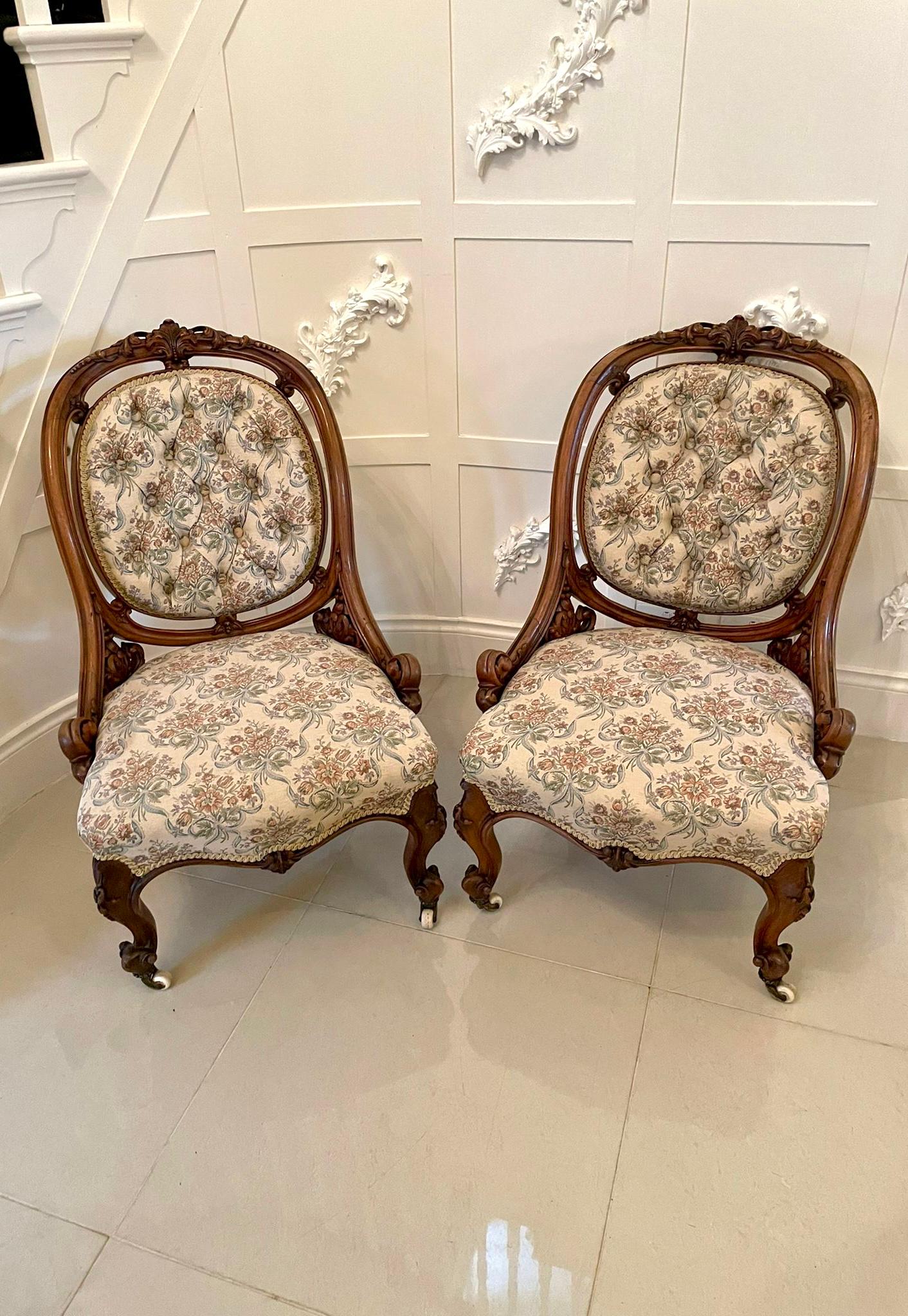 Outstanding Quality Antique Victorian Pair of Carved Walnut Chairs For Sale 8