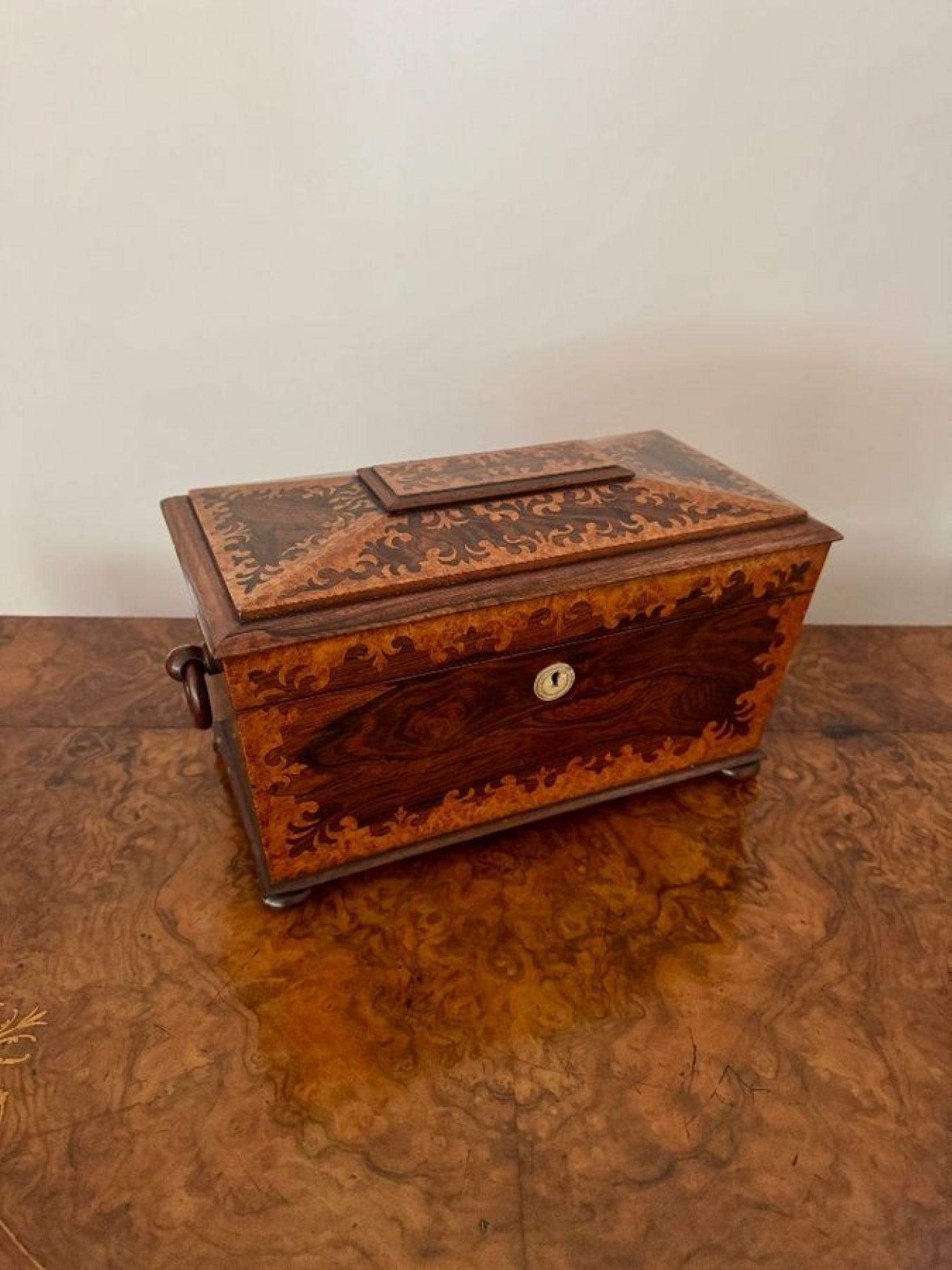 Outstanding quality antique Victorian rosewood and burr maple tea caddy In Good Condition For Sale In Ipswich, GB