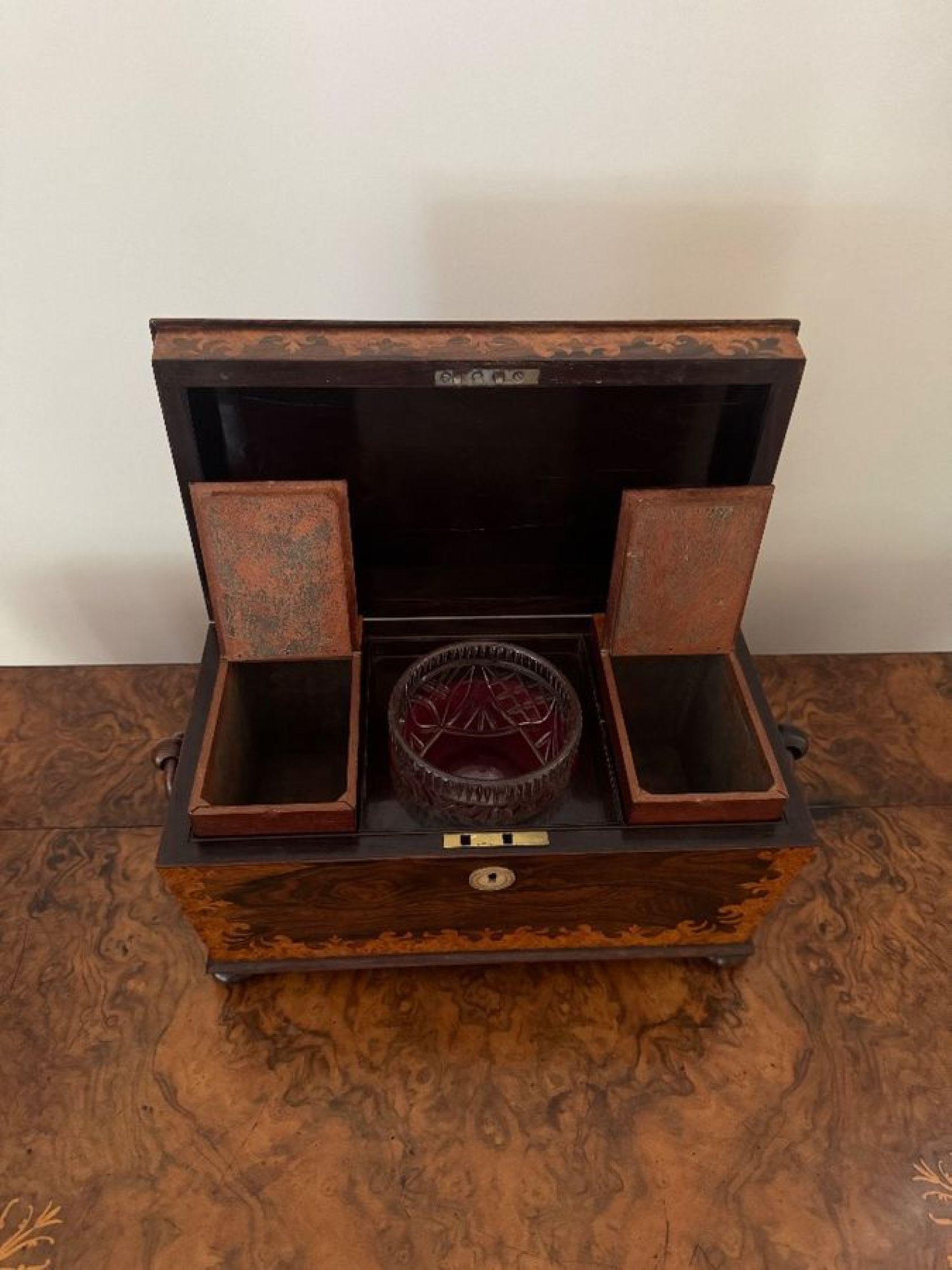 Glass Outstanding quality antique Victorian rosewood and burr maple tea caddy For Sale