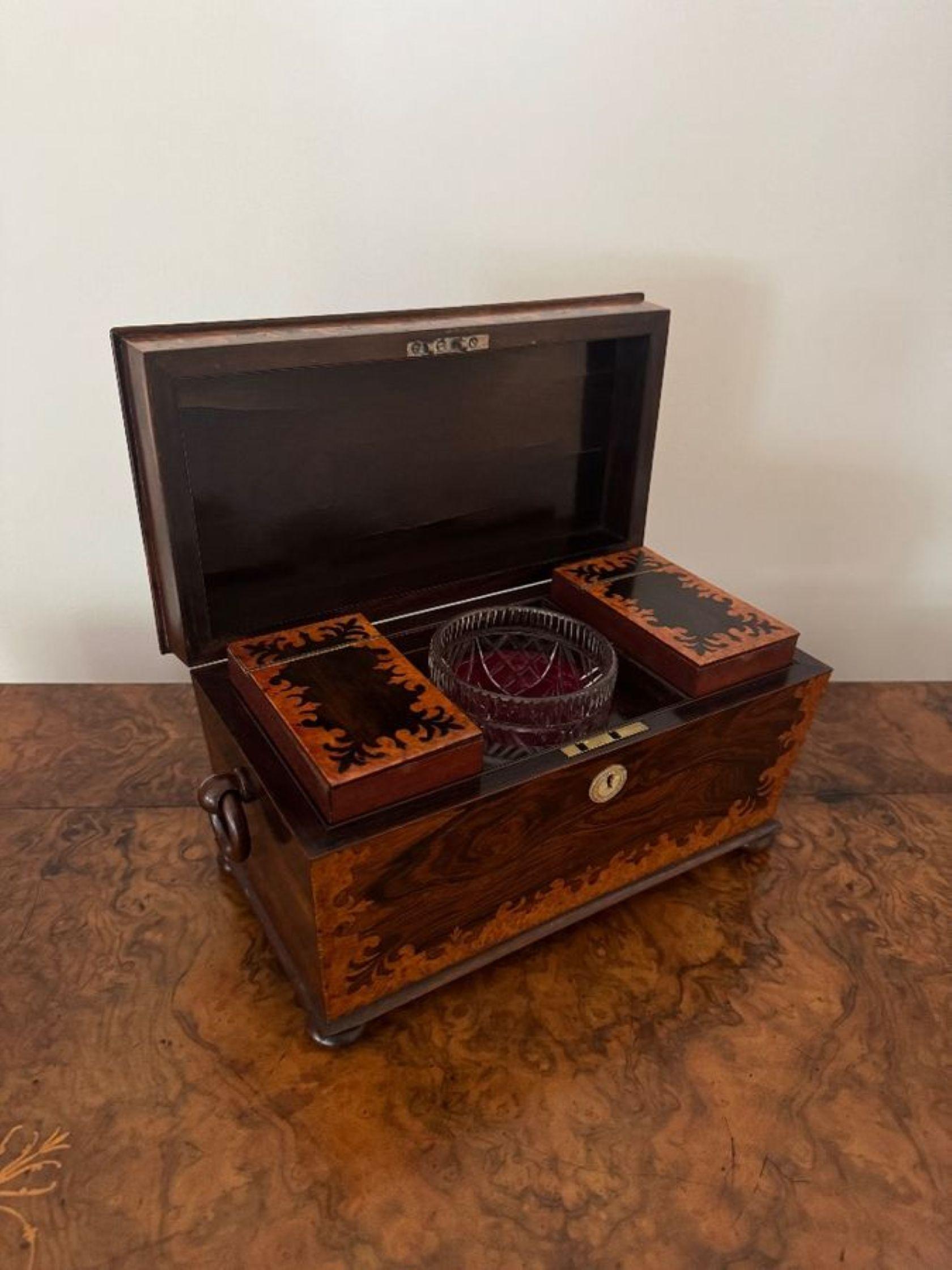 Outstanding quality antique Victorian rosewood and burr maple tea caddy For Sale 1