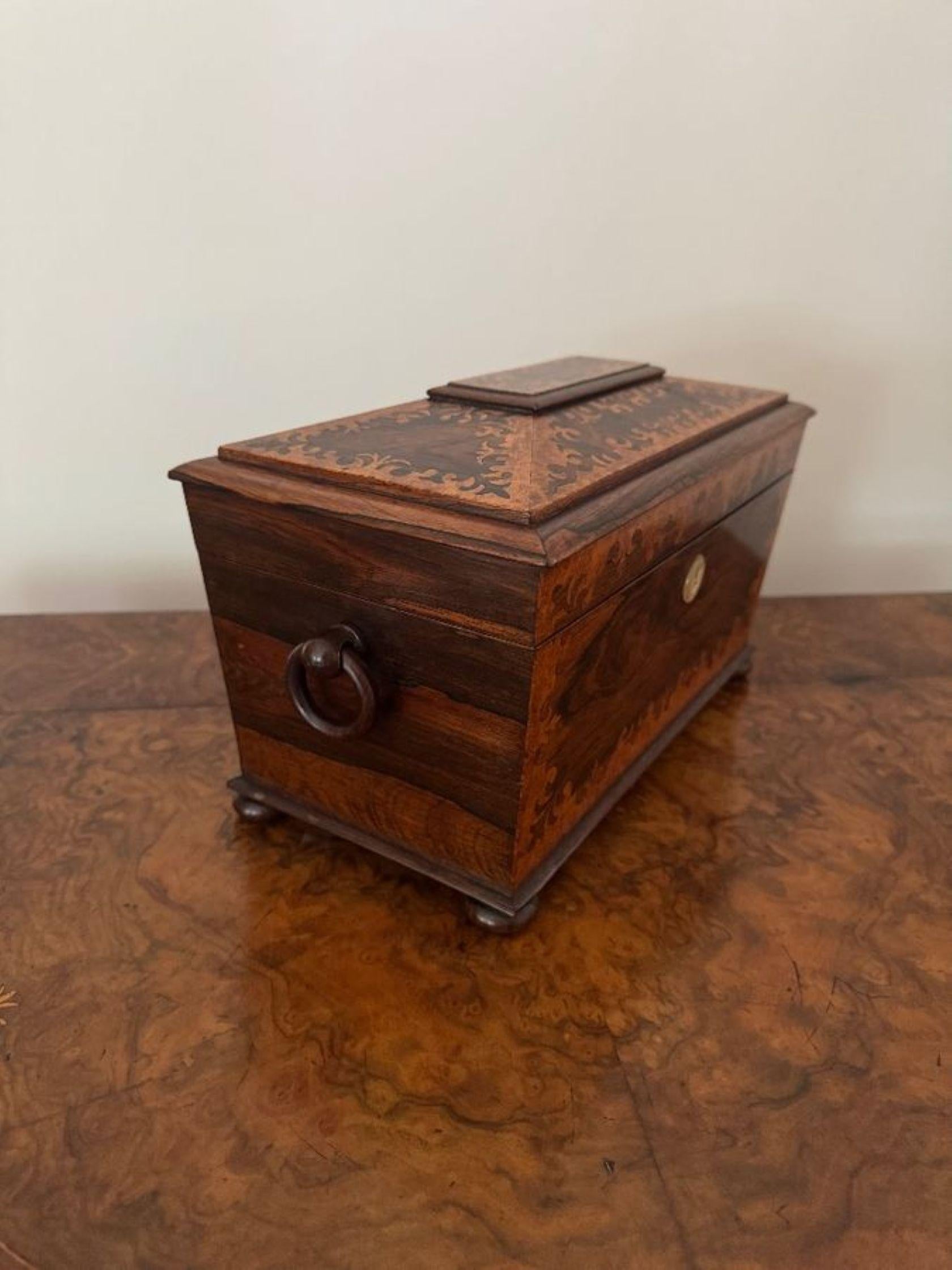 Outstanding quality antique Victorian rosewood and burr maple tea caddy For Sale 2