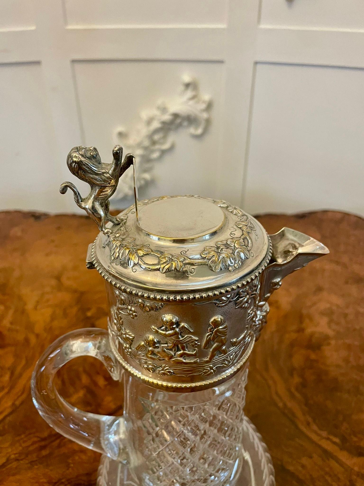 19th Century Outstanding Quality Antique Victorian Silver Plated Cut Glass Claret Jug  For Sale