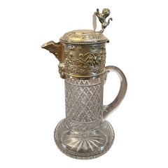 Pichet à vin victorien ancien de qualité exceptionnelle en verre taillé plaqué argent