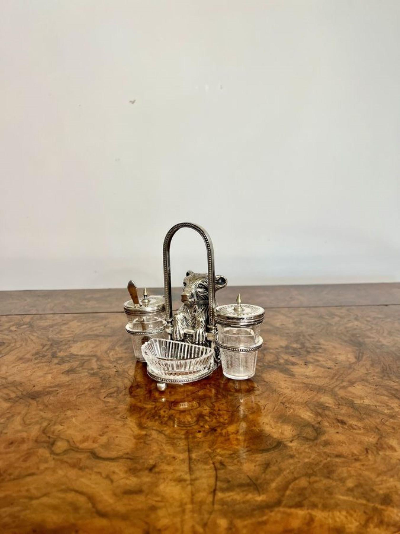 Silver Plate Outstanding quality antique Victorian silver plated novelty cruet  For Sale