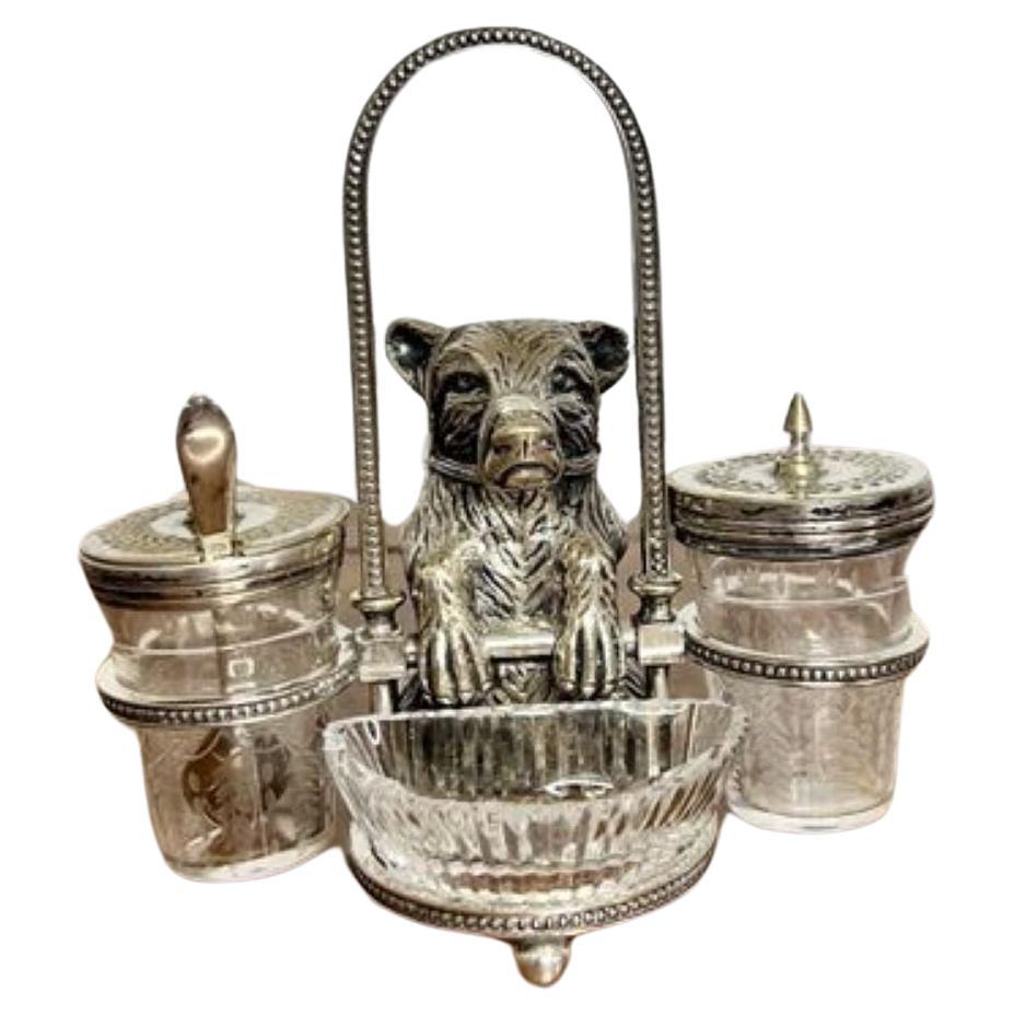 Outstanding quality antique Victorian silver plated novelty cruet 